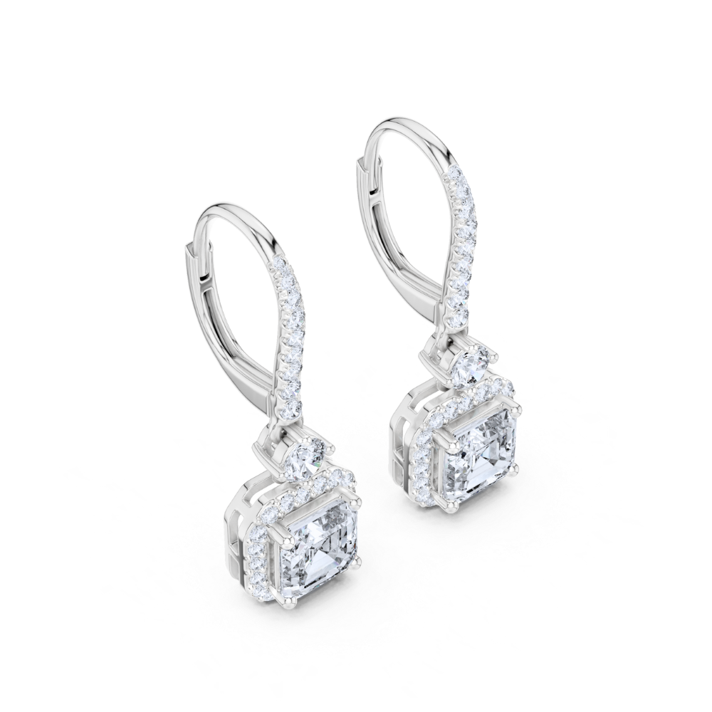 Asscher Cut Halo Drop Earrings