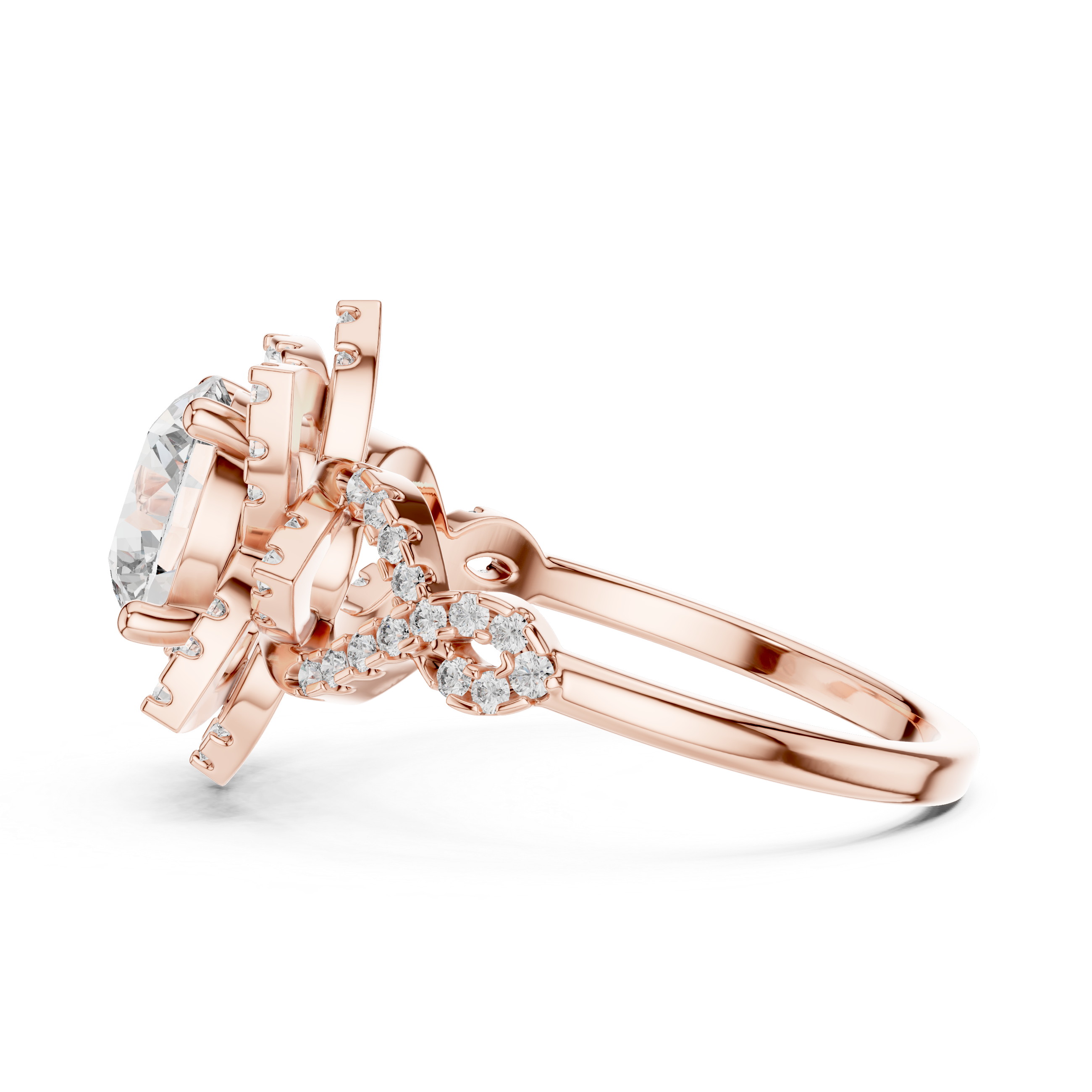 Floral Halo Round Diamond Ring