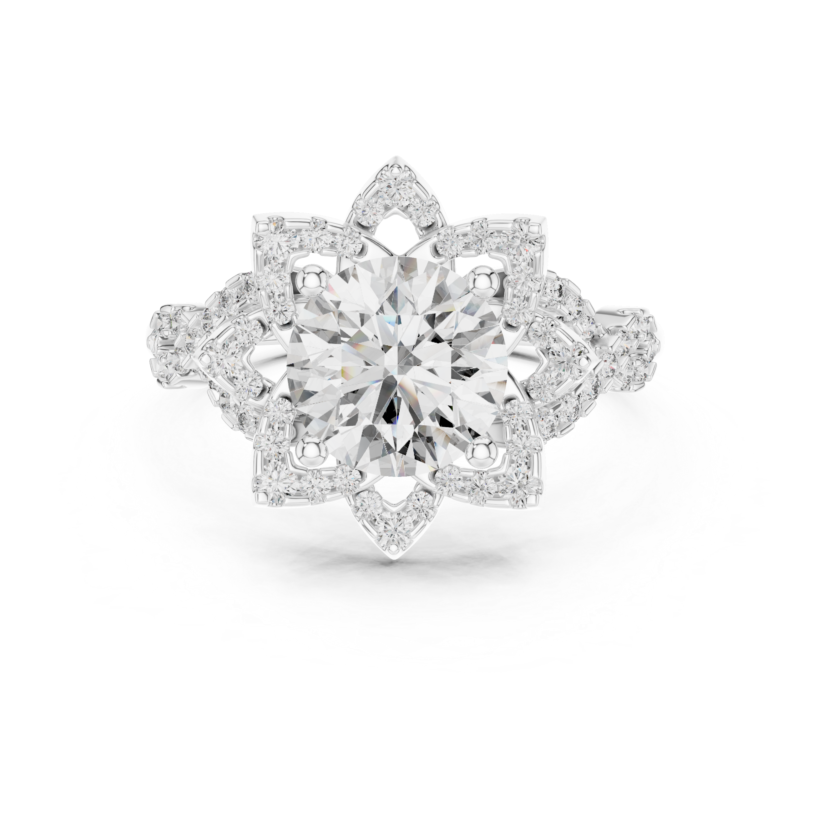 Floral Halo Round Diamond Ring