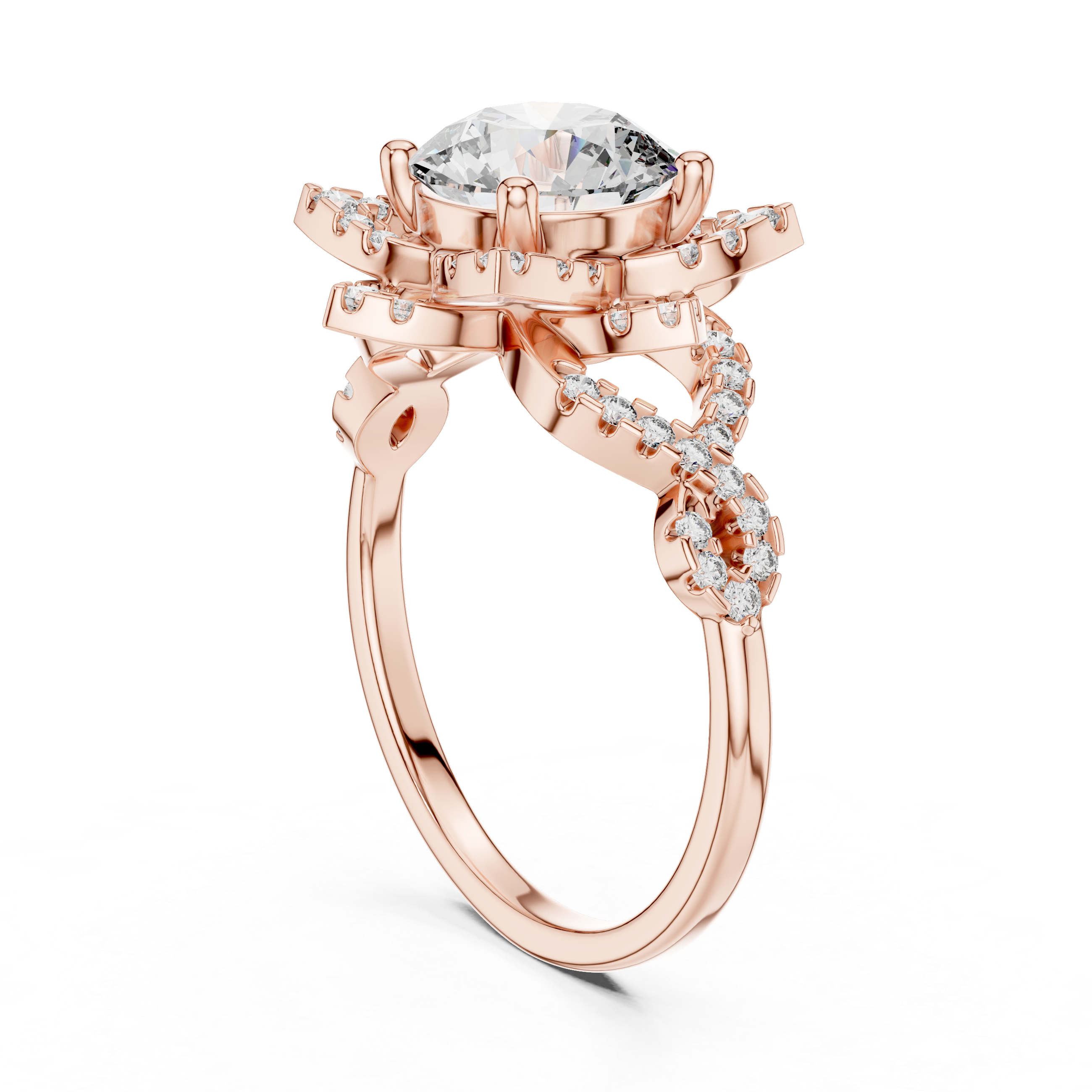 Floral Halo Round Diamond Ring
