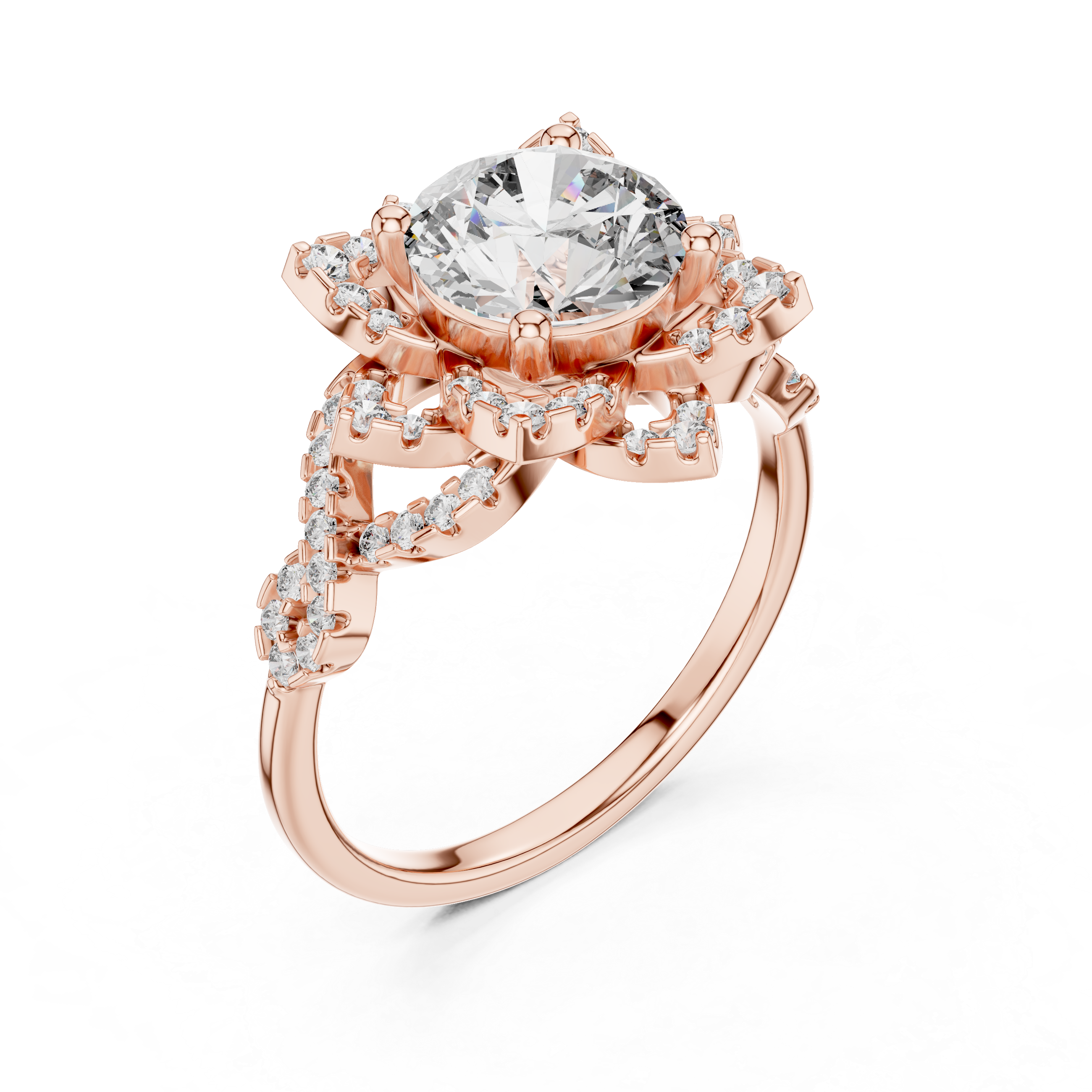 Floral Halo Round Diamond Ring
