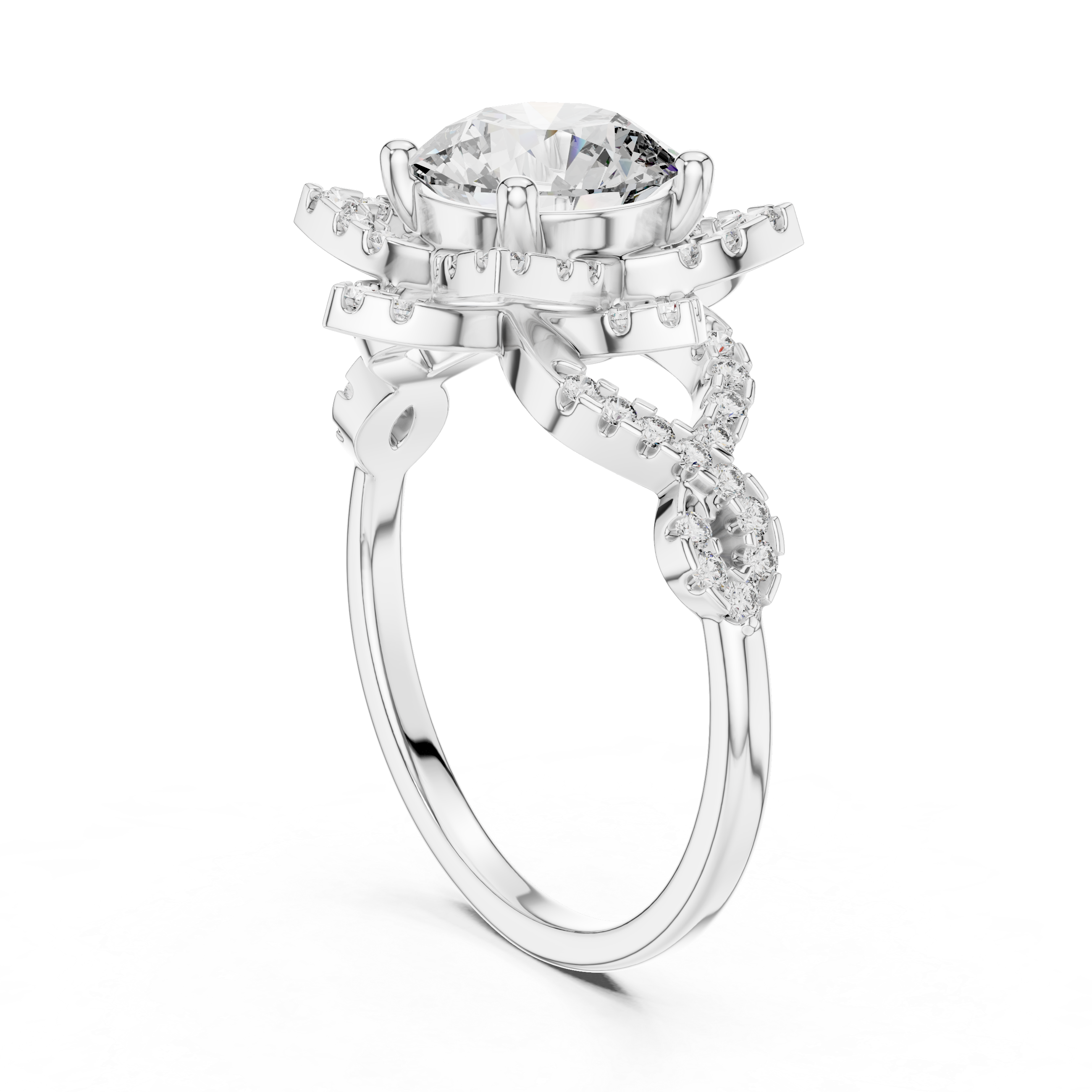 Floral Halo Round Diamond Ring