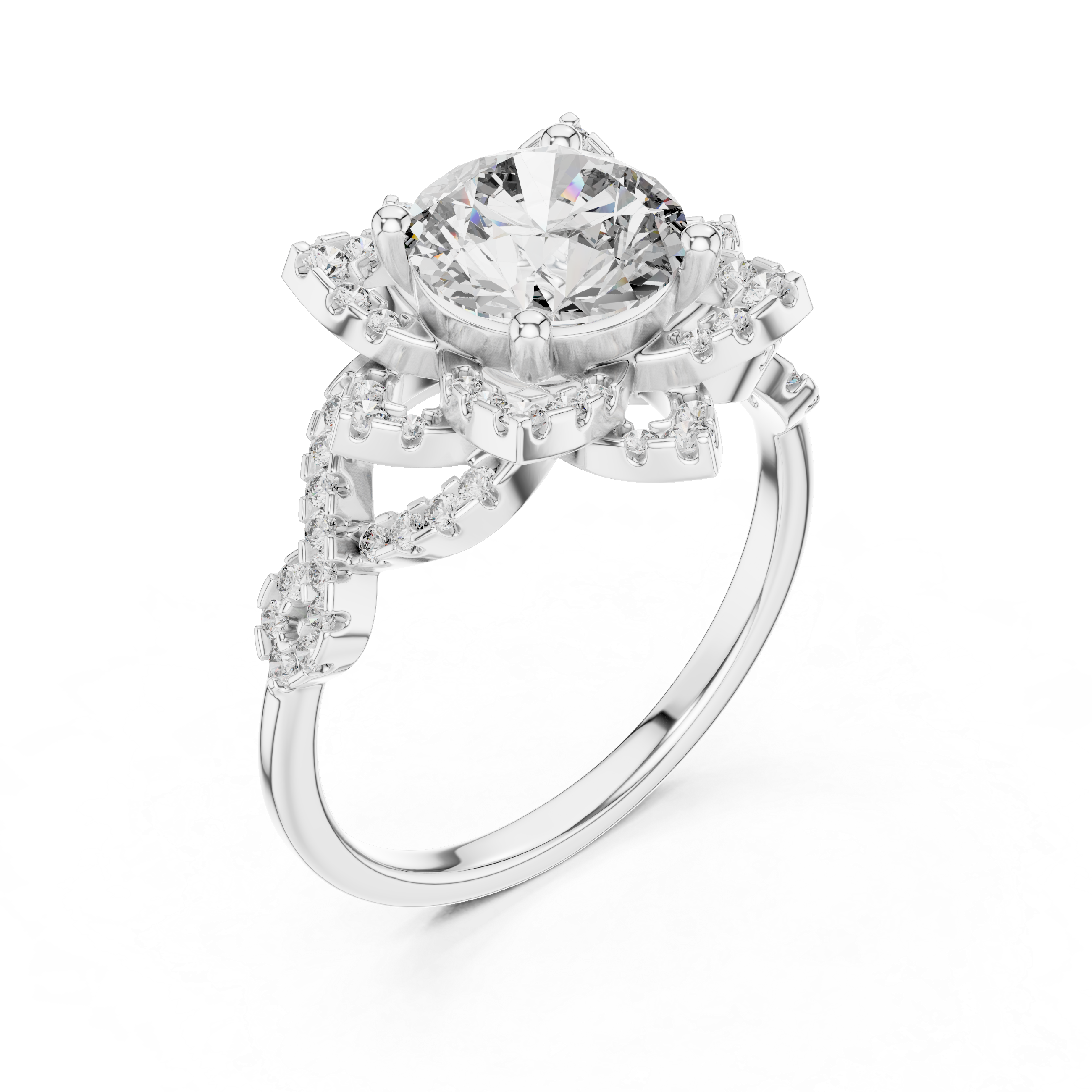 Floral Halo Round Diamond Ring