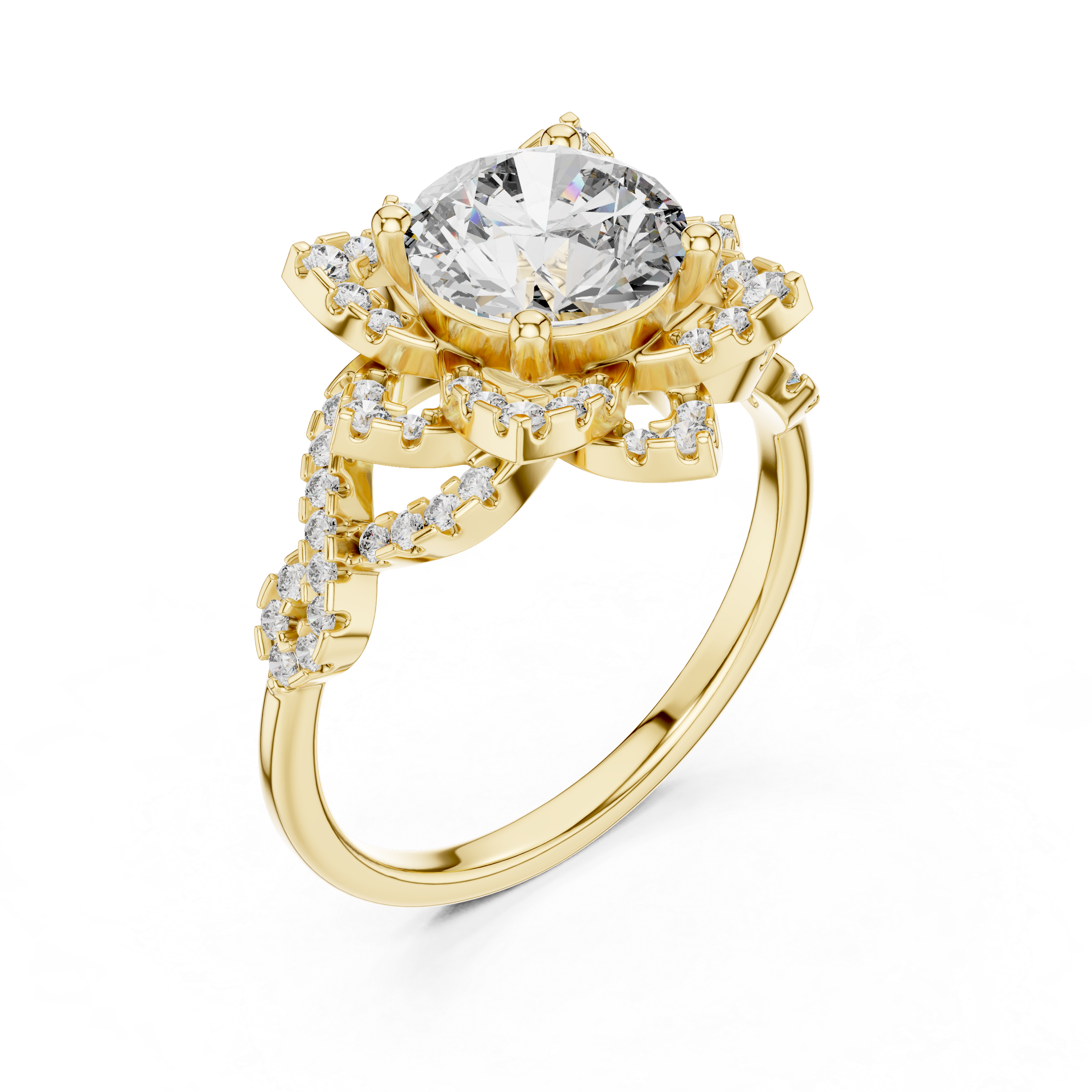 Floral Halo Round Diamond Ring