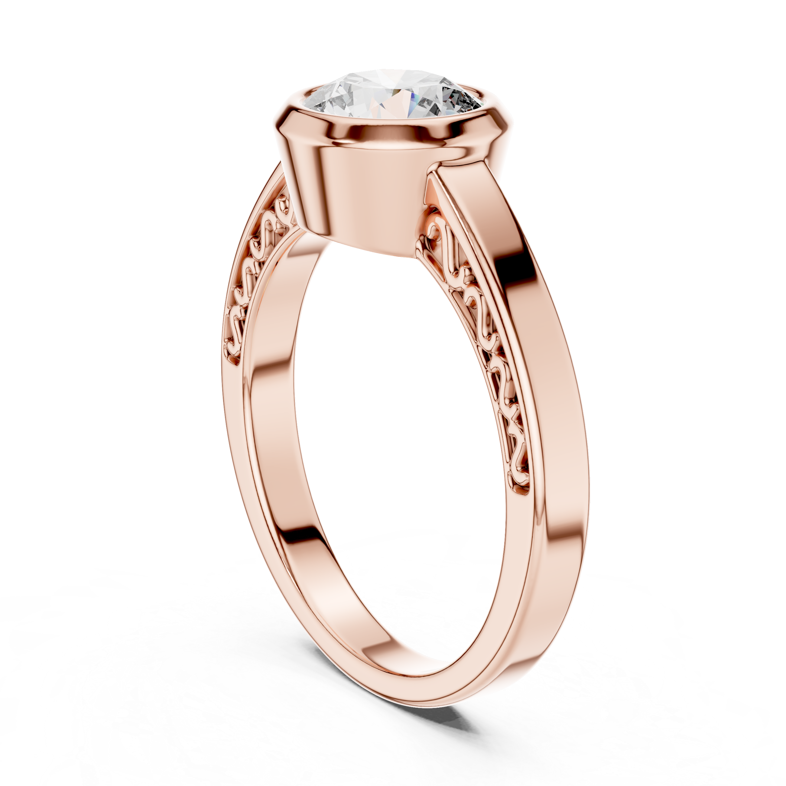 Bezel-Set Diamond  with Filigree Detailing