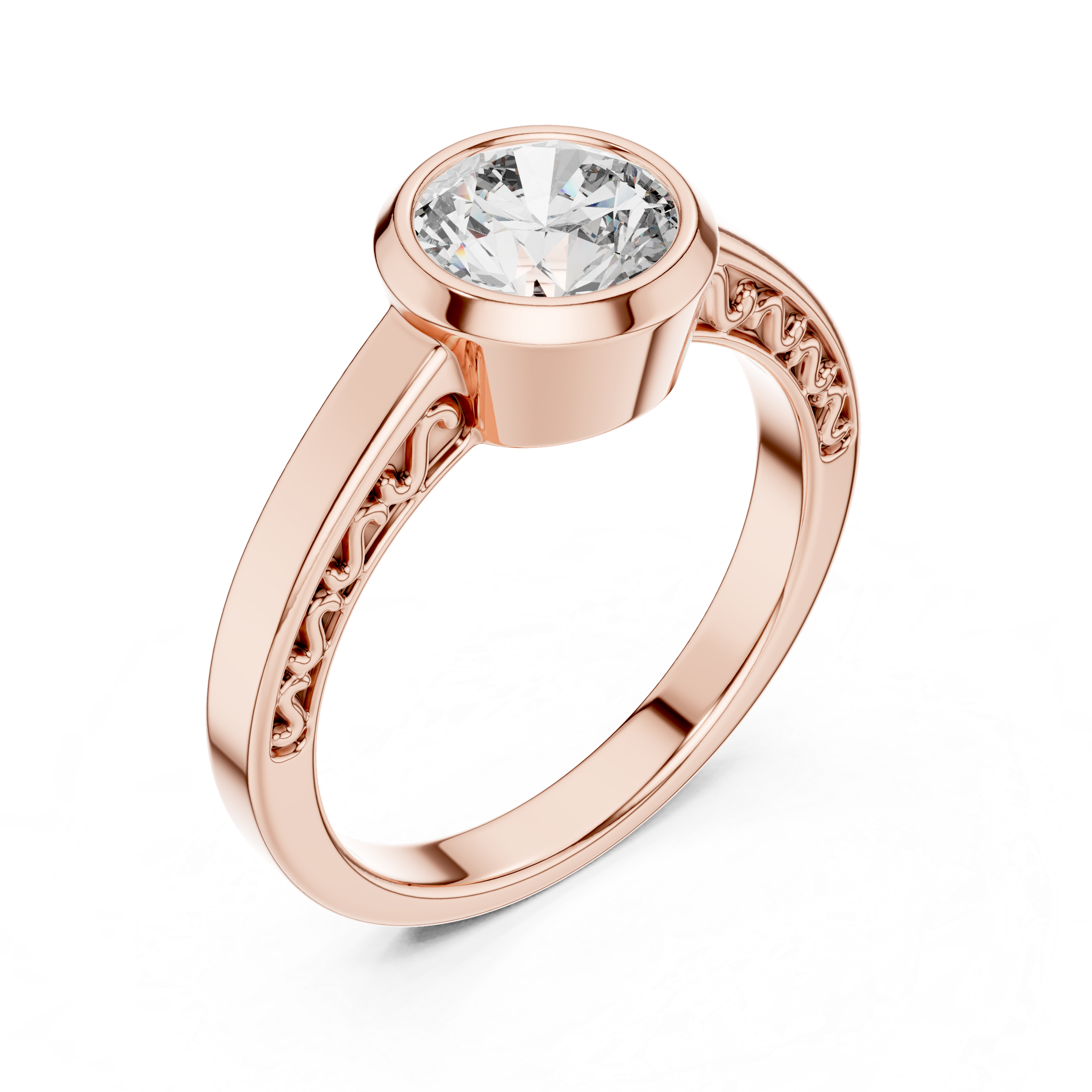 Bezel-Set Diamond  with Filigree Detailing