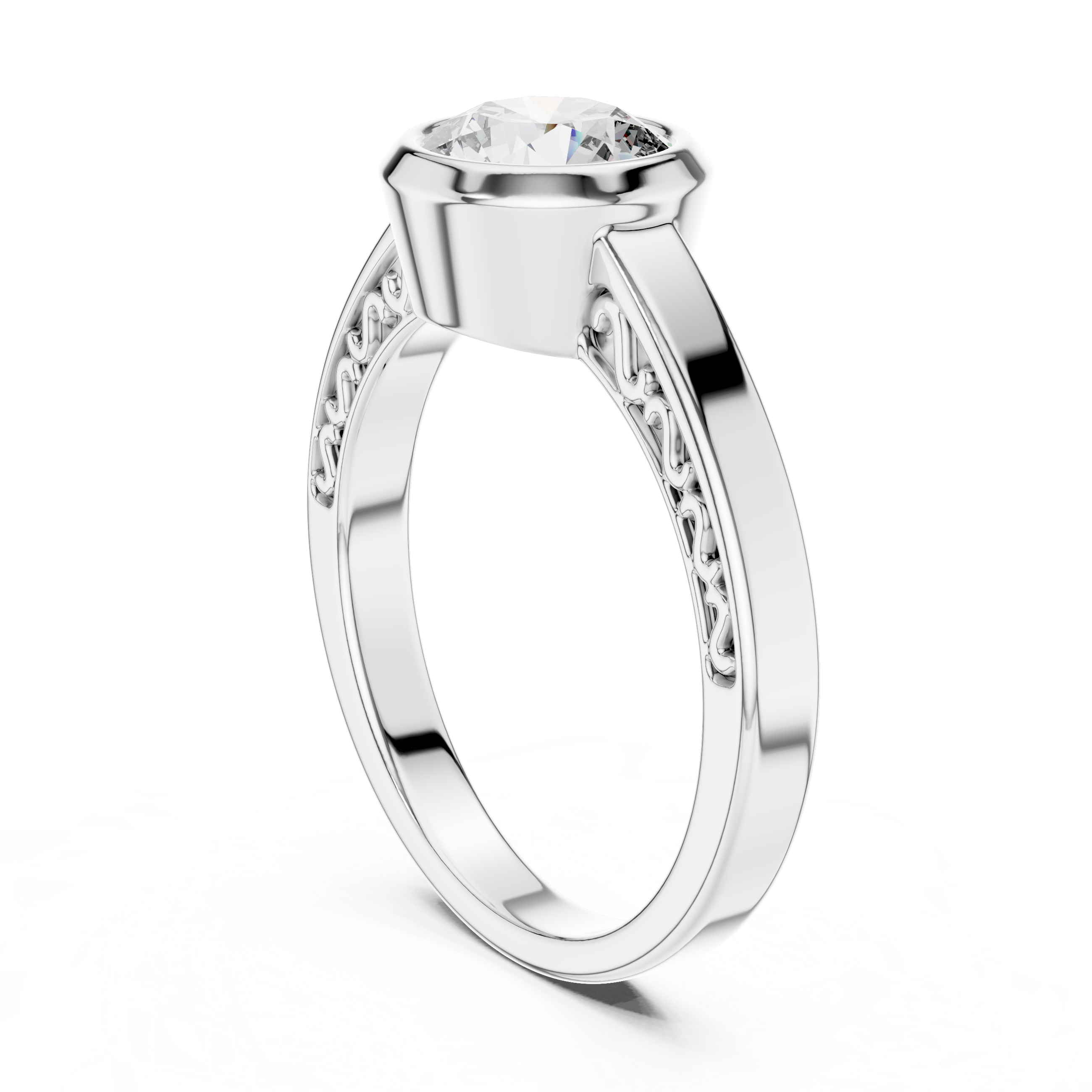 Bezel-Set Diamond  with Filigree Detailing