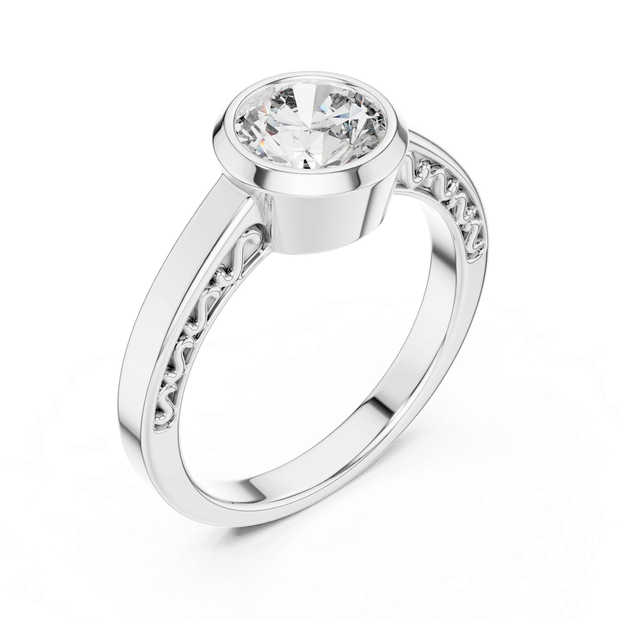 Bezel-Set Diamond  with Filigree Detailing