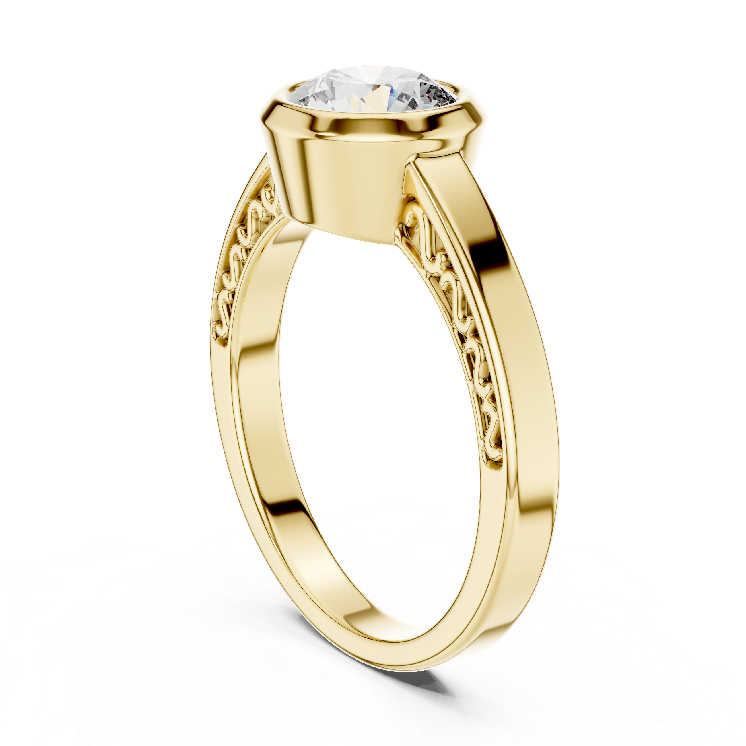 Bezel-Set Diamond  with Filigree Detailing