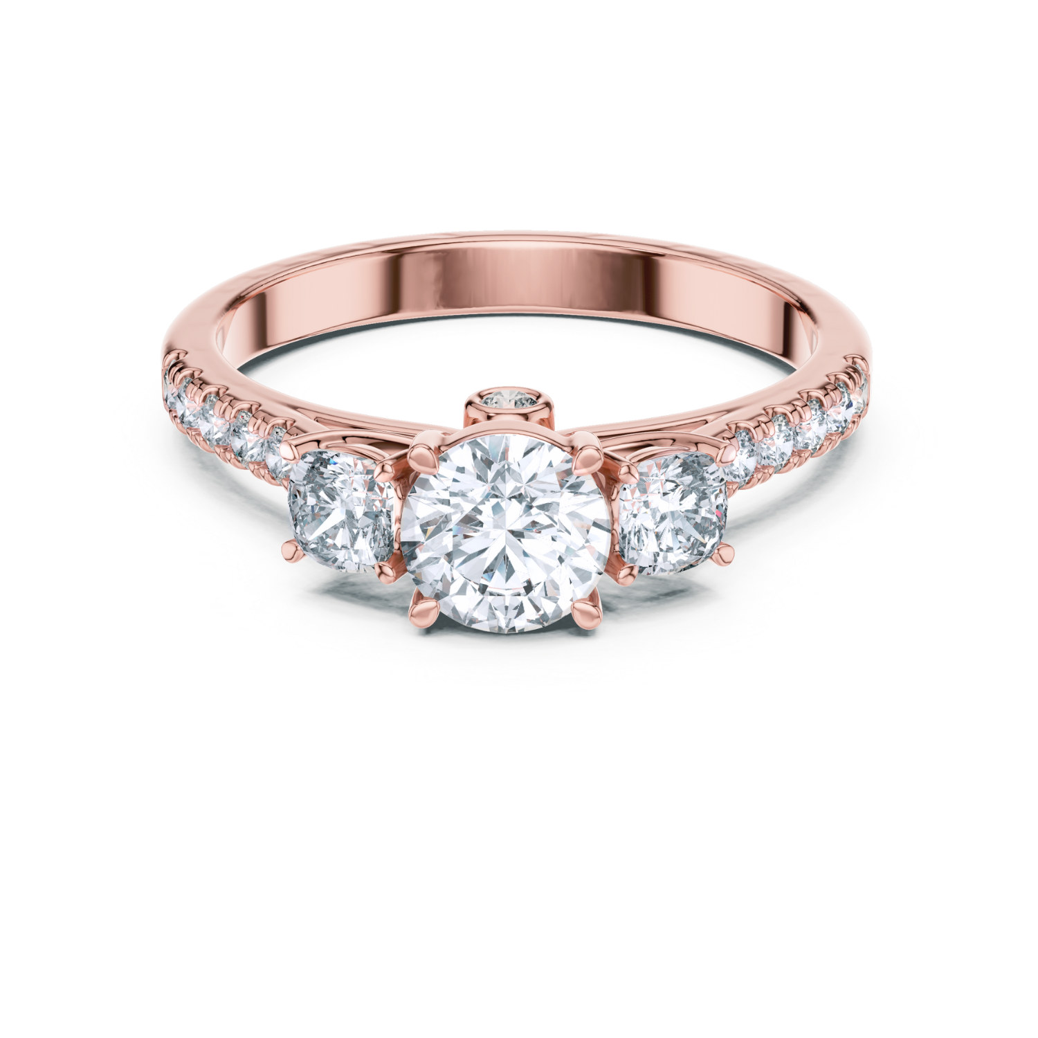 Classic Three-Stone Diamond Ring with Pave Band
