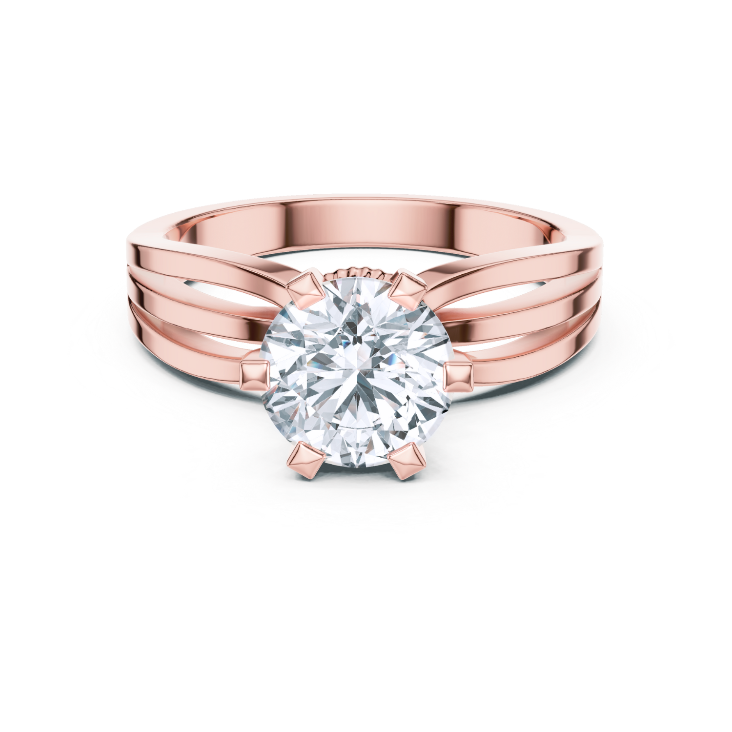 Six-Prong Round-Cut Diamond Ring with Split Band
