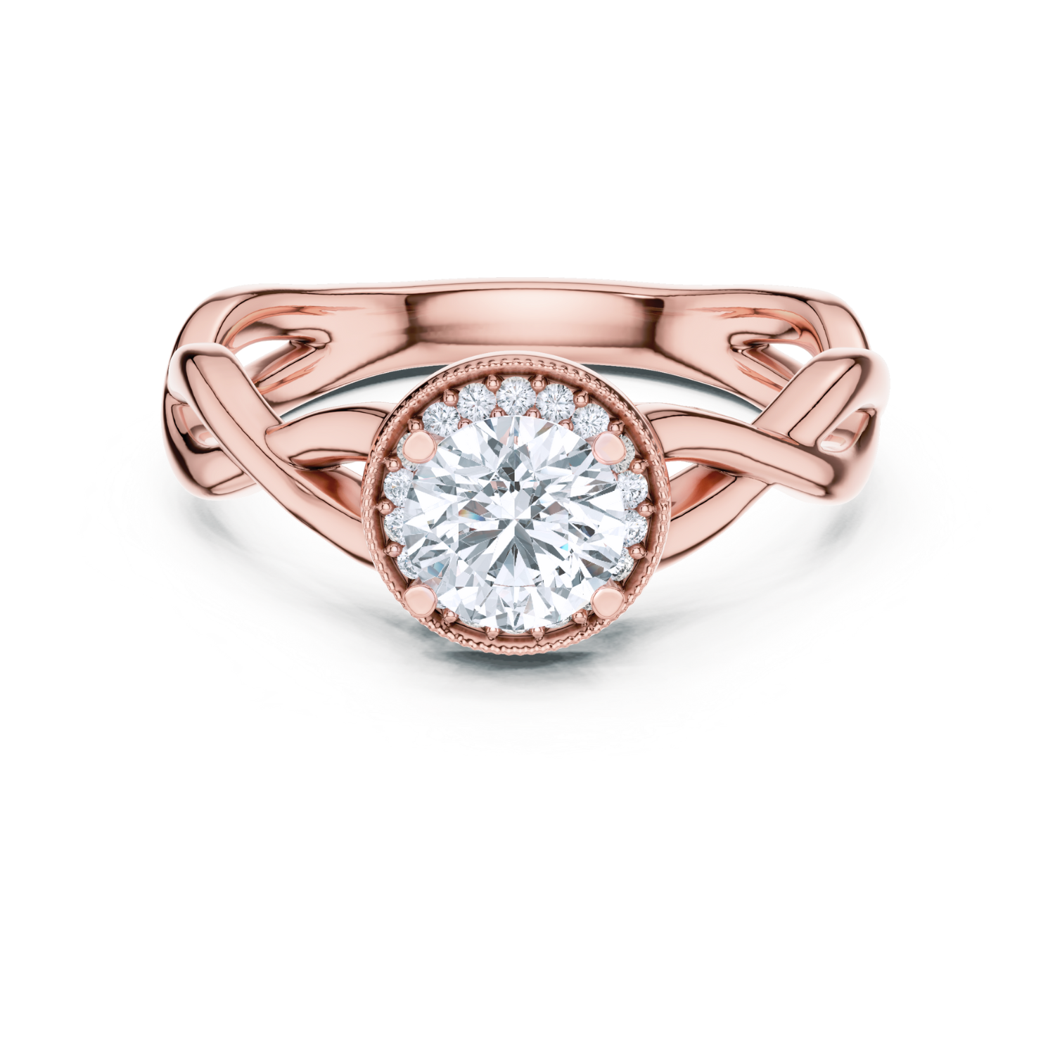 Round Halo Twisted Band Diamond Ring