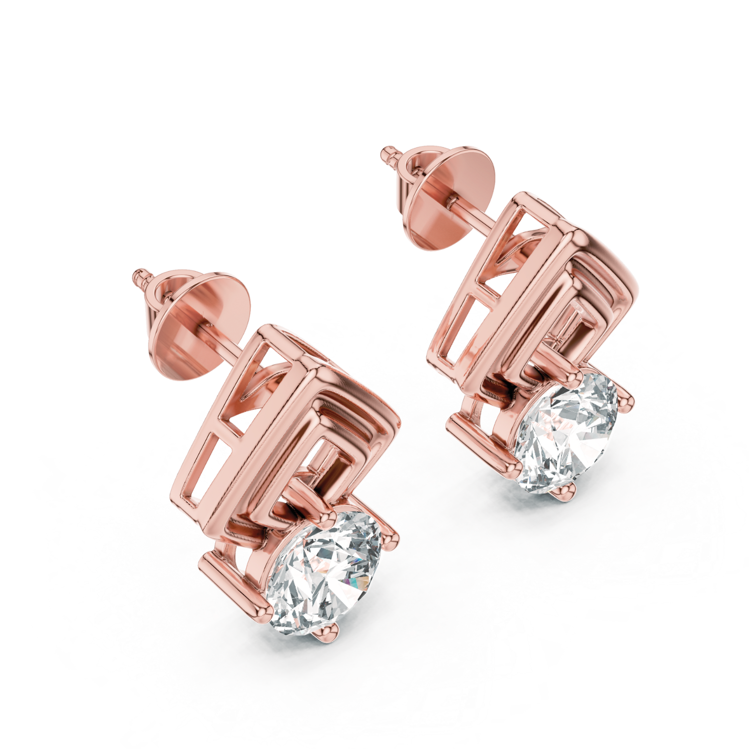 Modern Geometric Solitaire Diamond Stud Earrings