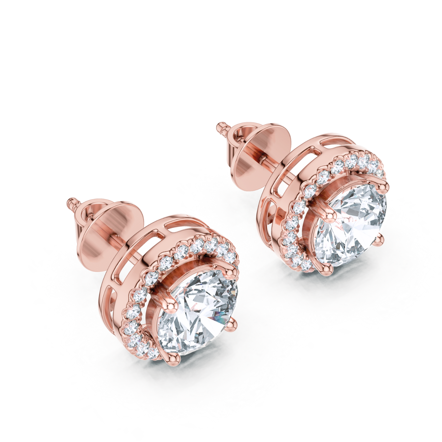 Classic Round Halo Diamond Stud Earrings