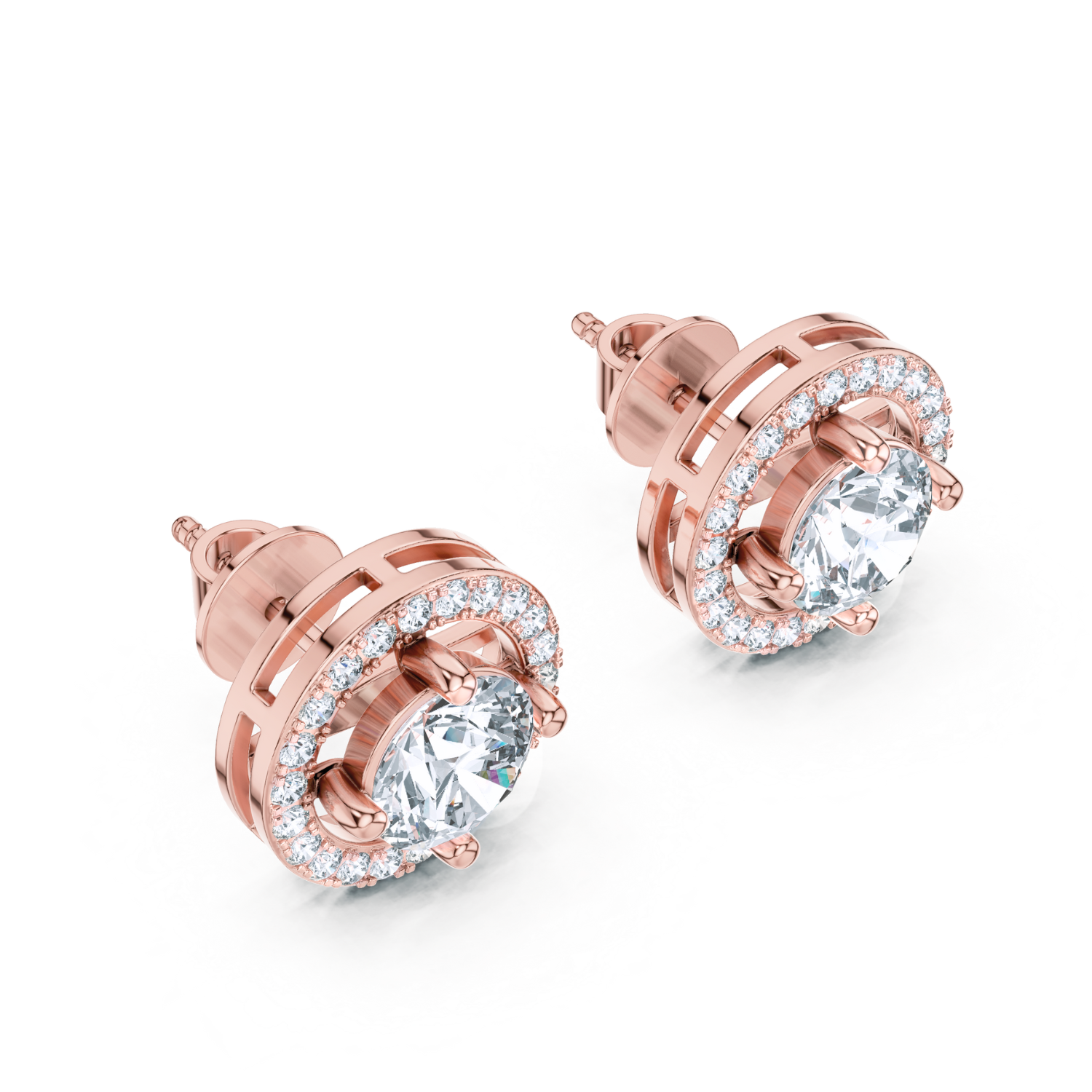 Halo Round-Cut Diamond Stud Earrings