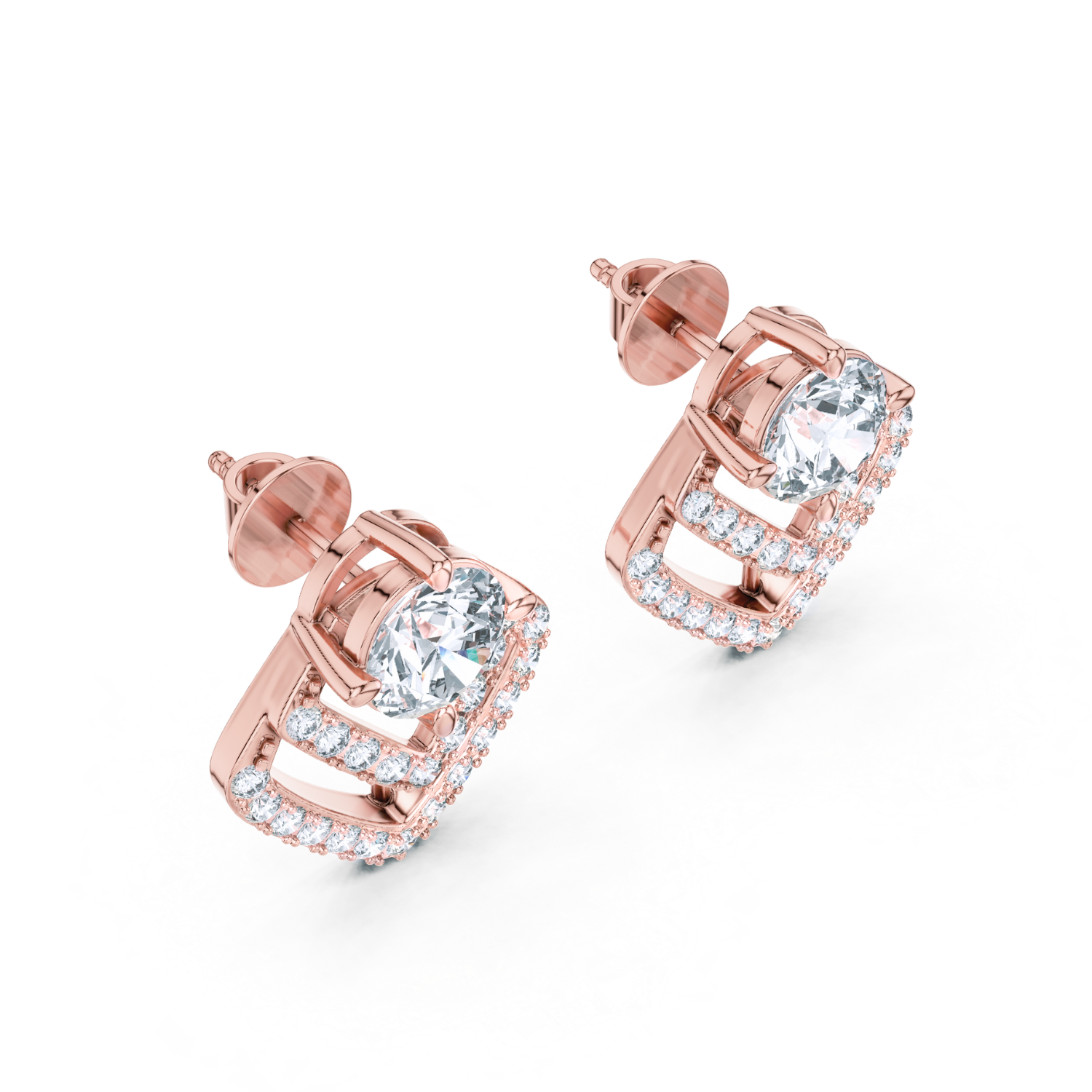Radiant Halo Bridge Diamond Stud Earrings