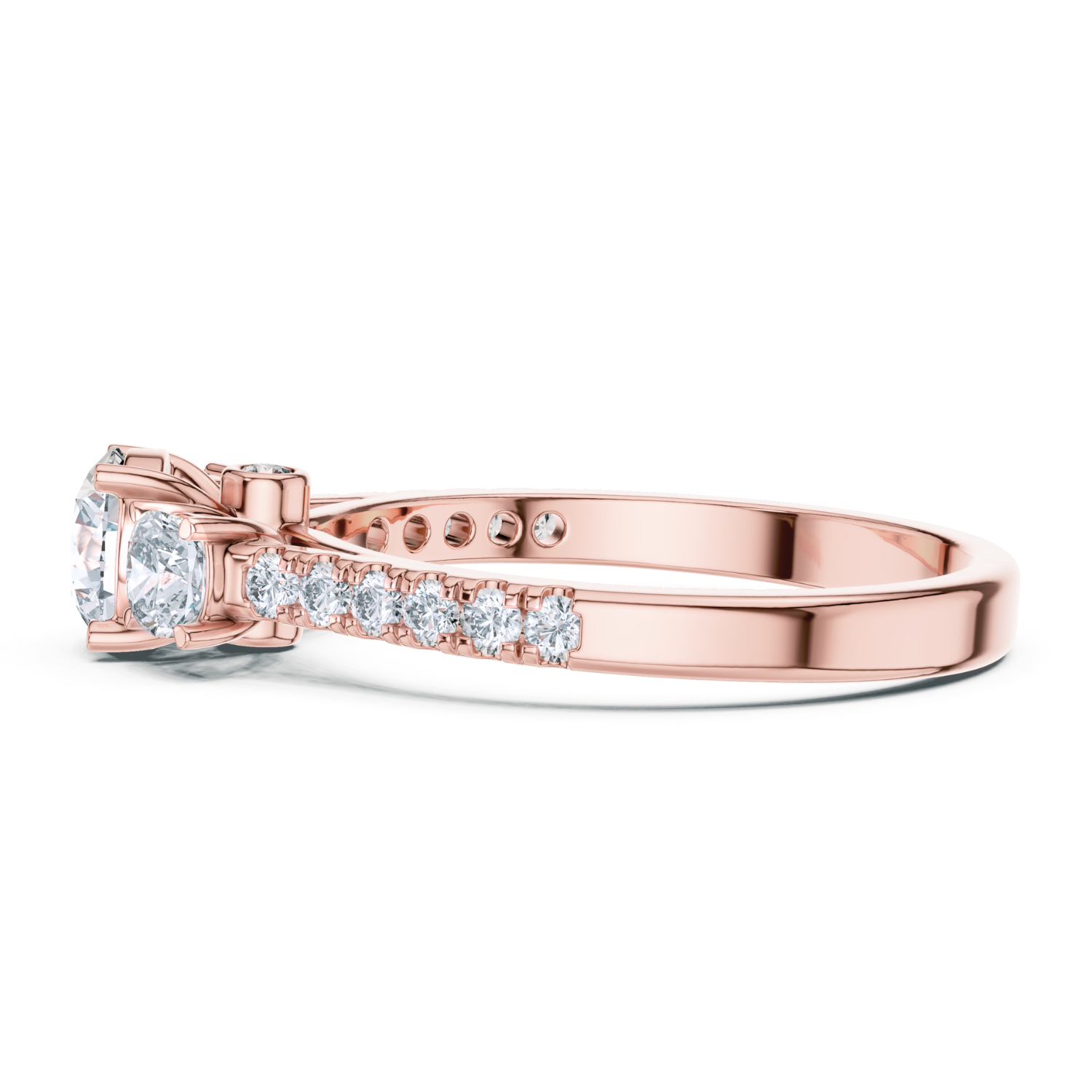 Classic Three-Stone Diamond Ring with Pave Band