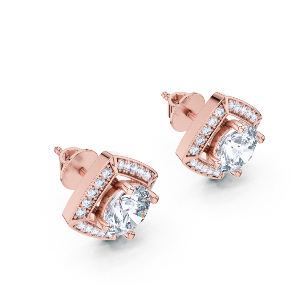 Cushion Halo Diamond Stud Earrings