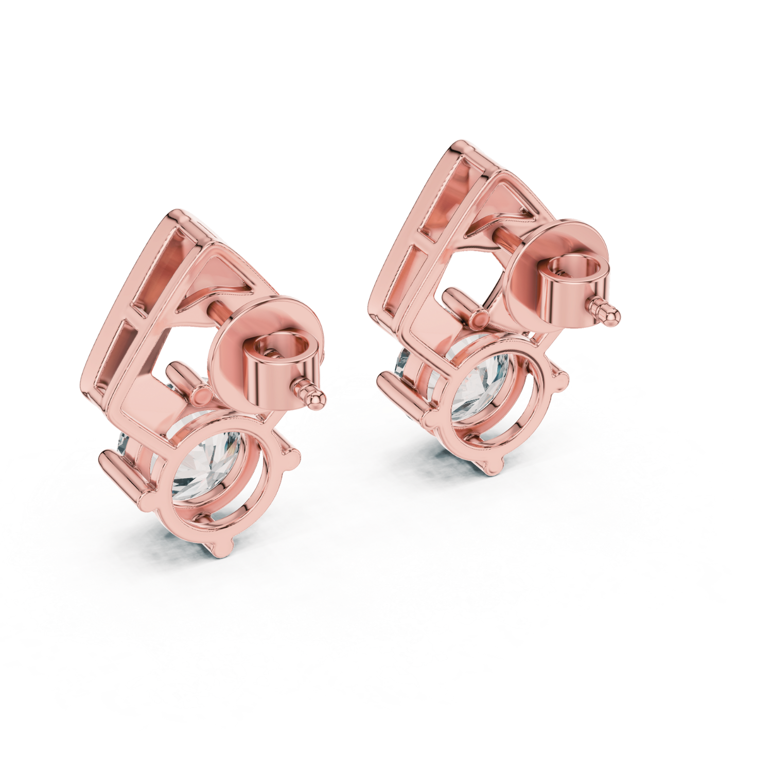 Modern Geometric Solitaire Diamond Stud Earrings
