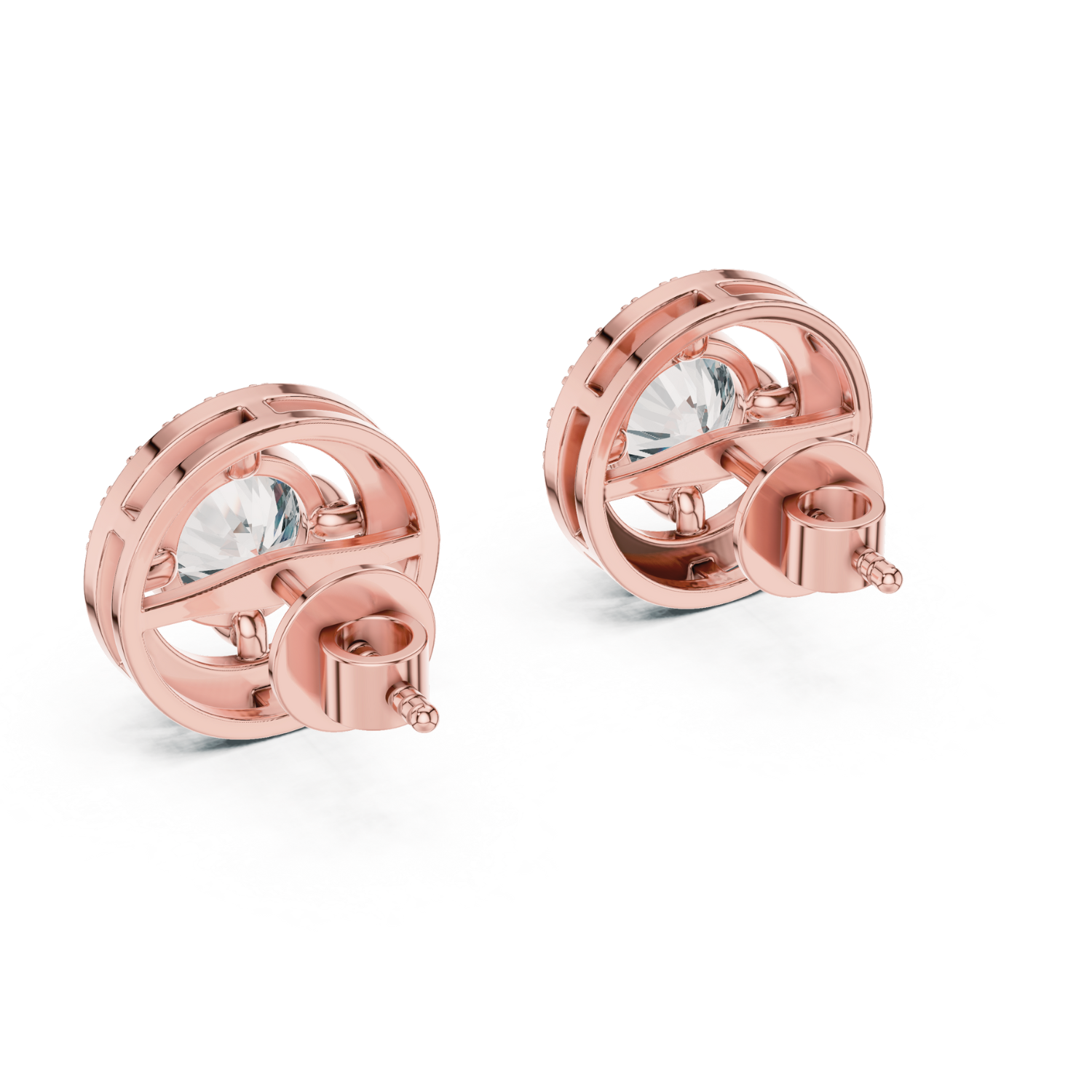 Halo Round-Cut Diamond Stud Earrings