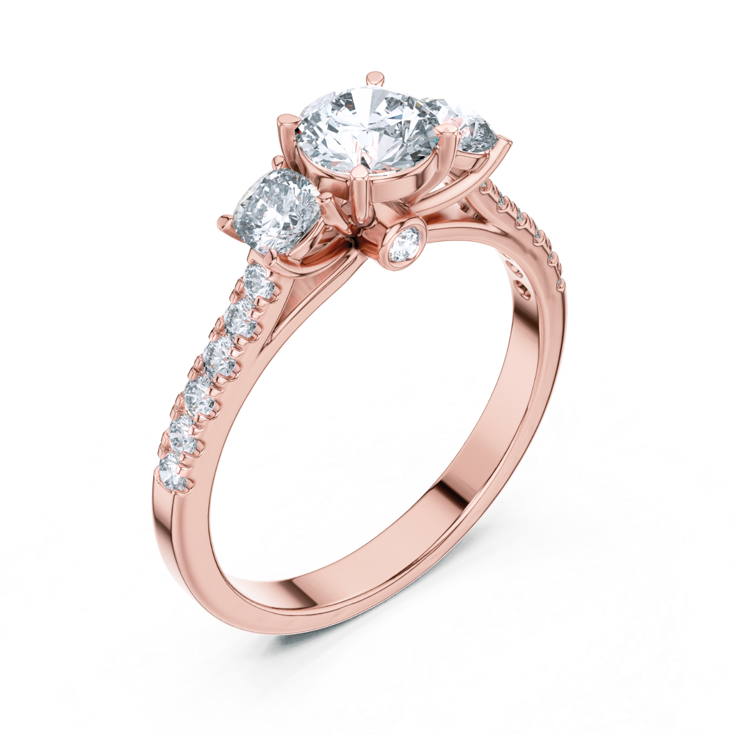 Classic Three-Stone Diamond Ring with Pave Band