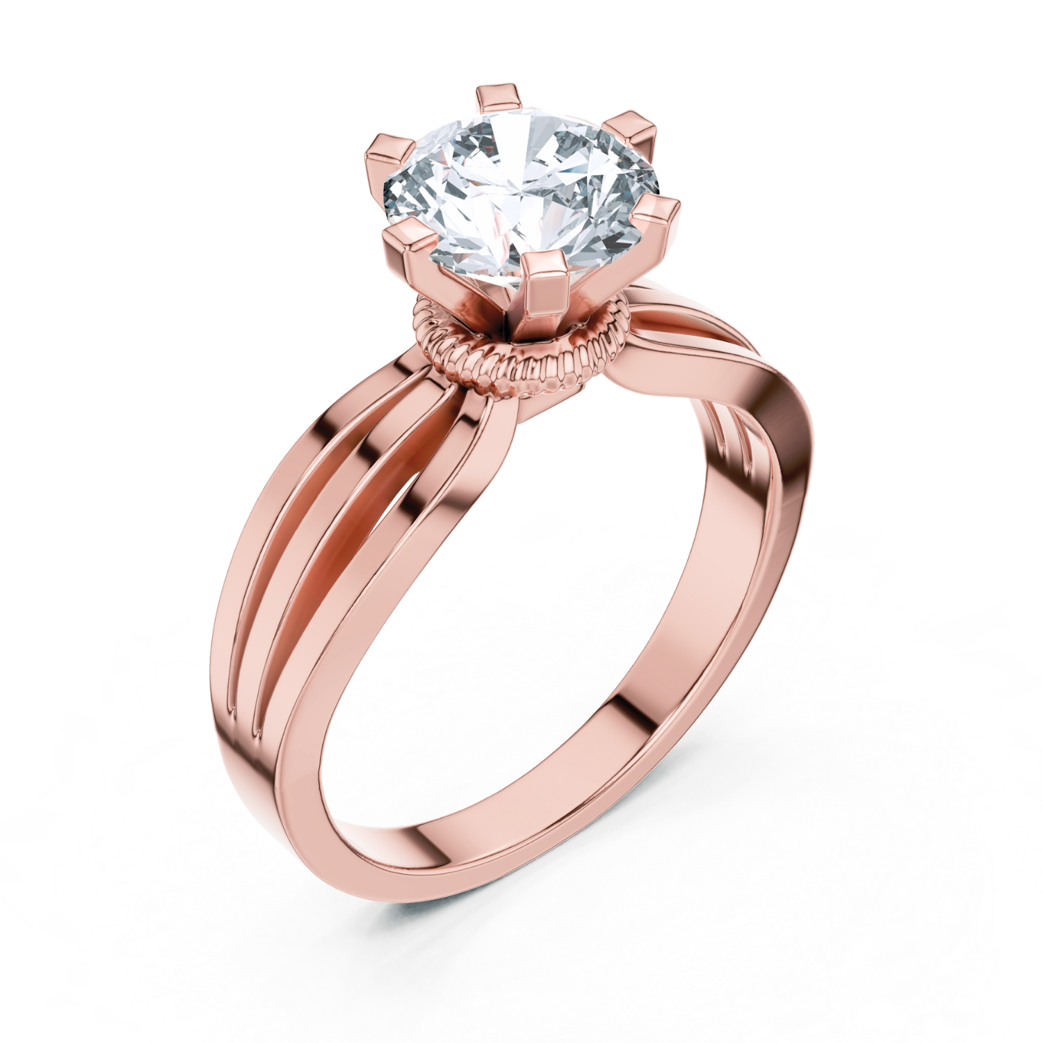 Six-Prong Round-Cut Diamond Ring with Split Band
