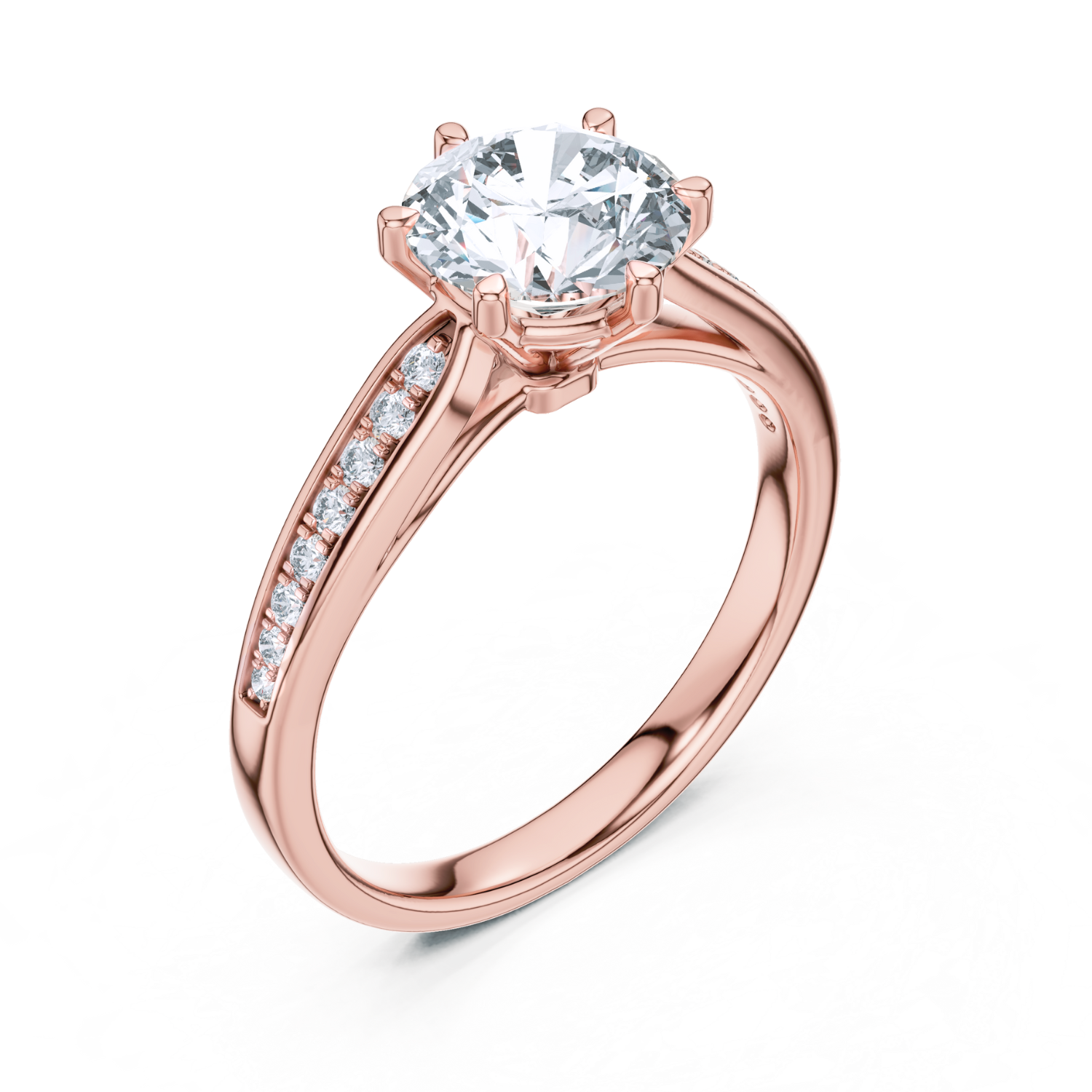 Round-Cut Diamond Solitaire Ring With Pave-Set Accents