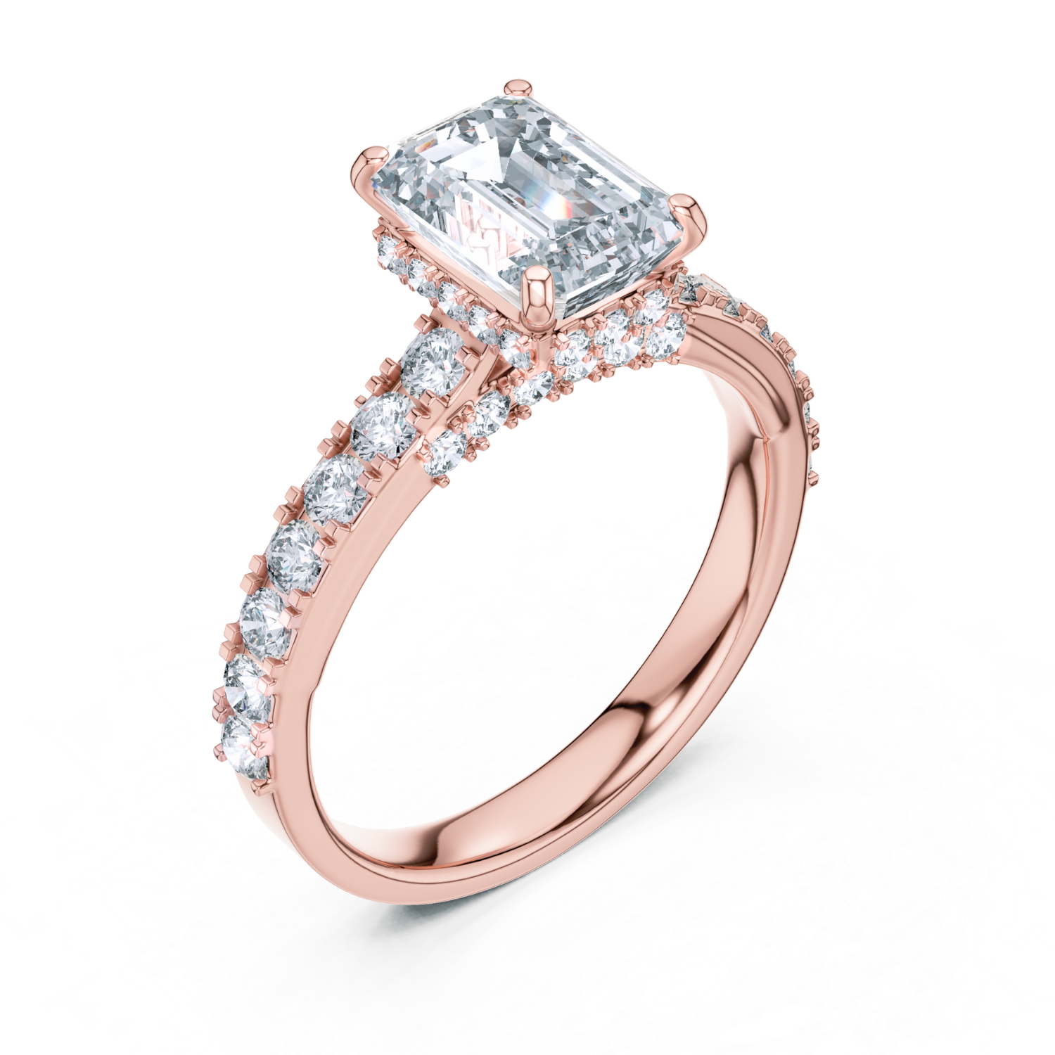 Emerald-Cut Diamond Pave Ring
