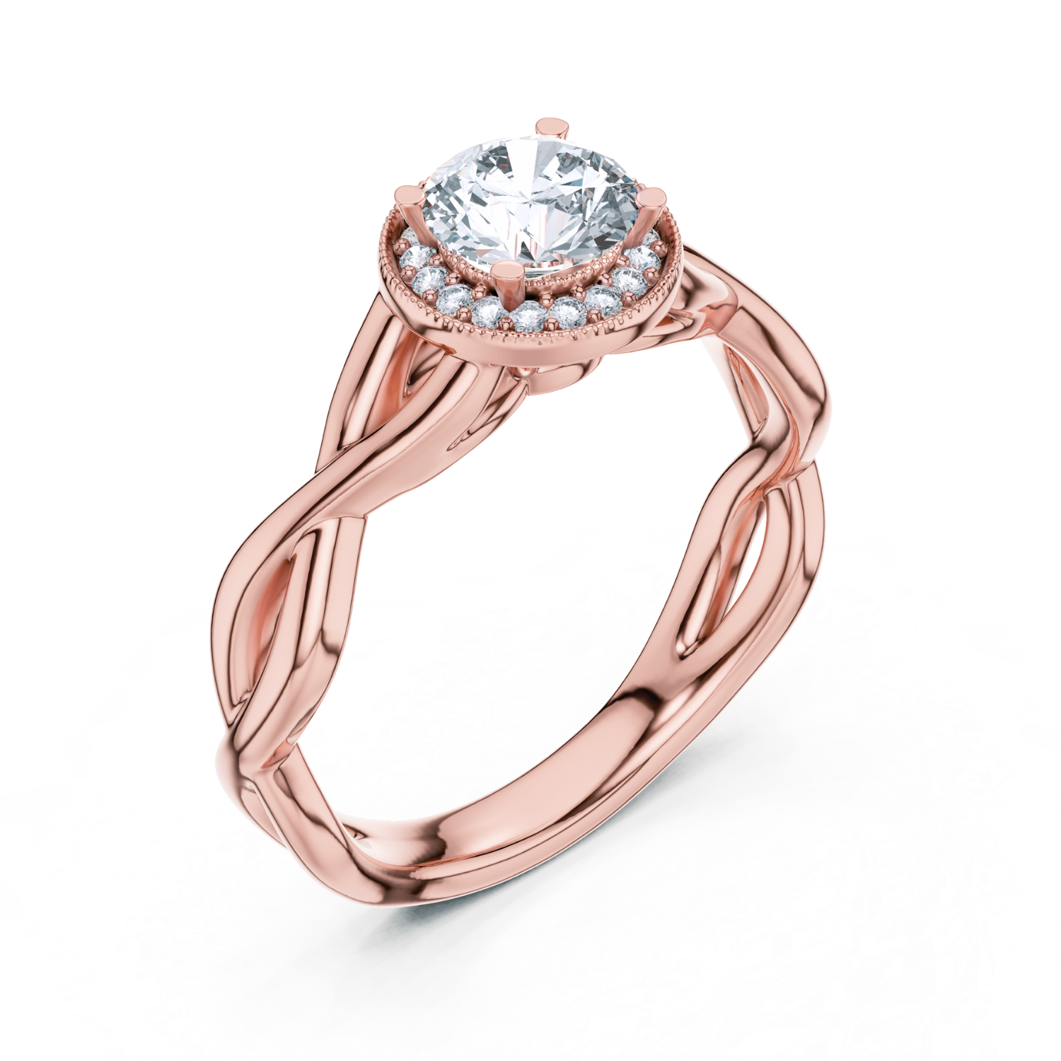 Round Halo Twisted Band Diamond Ring