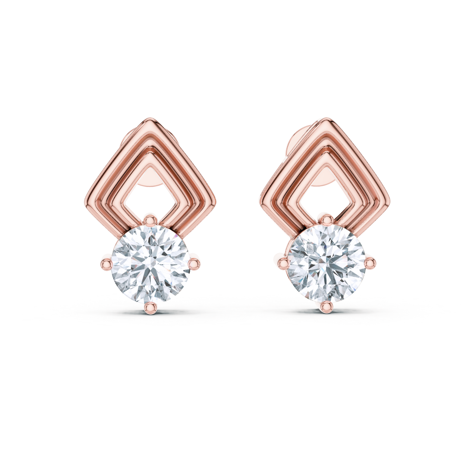 Modern Geometric Solitaire Diamond Stud Earrings