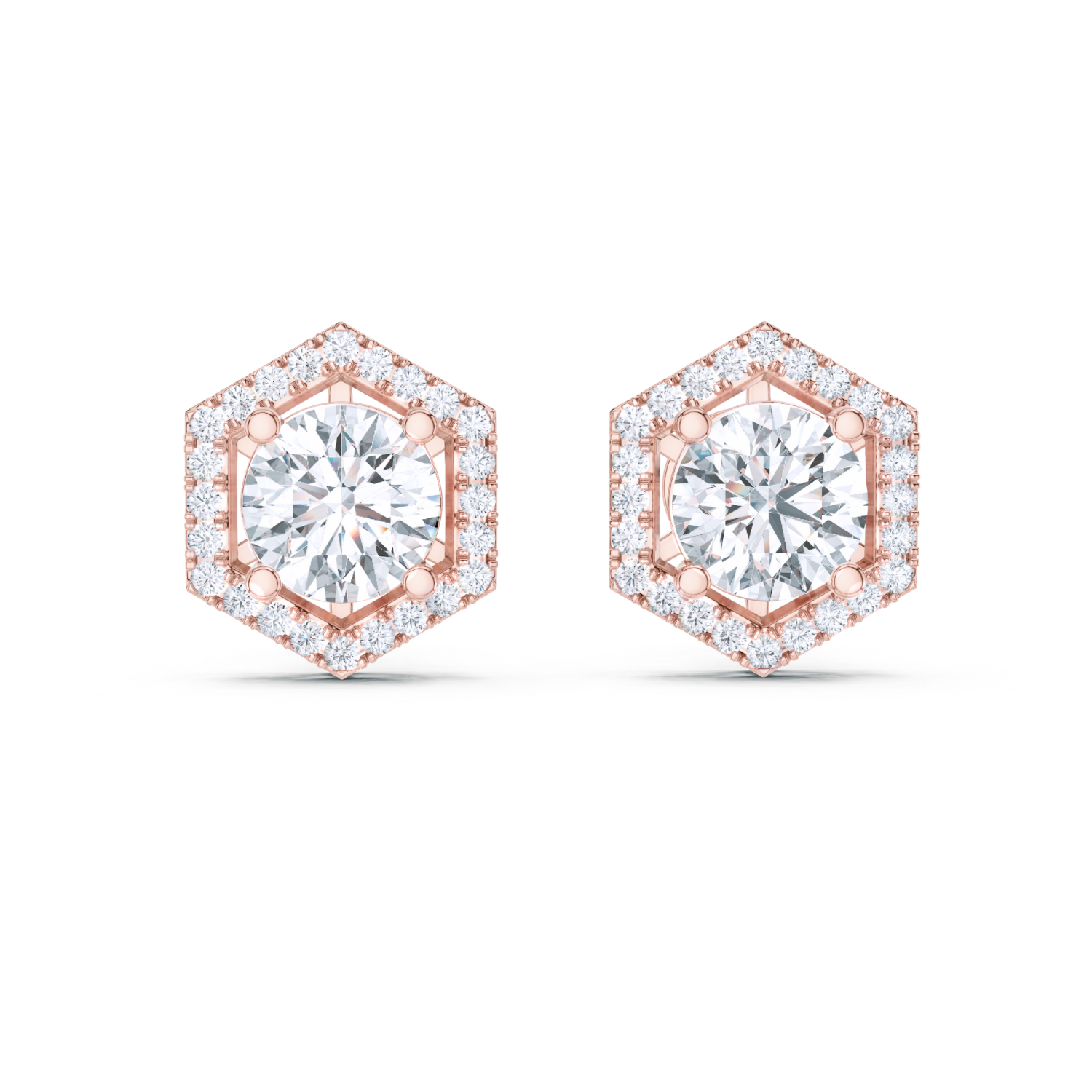 Hexagonal Halo Diamond Stud Earrings