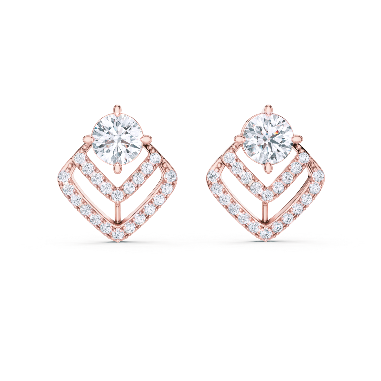 Radiant Halo Bridge Diamond Stud Earrings
