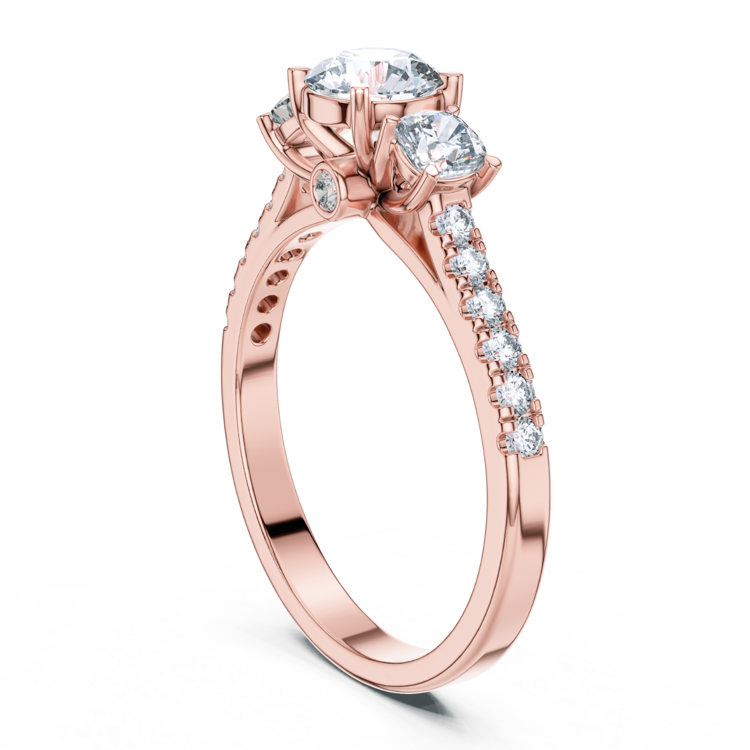Classic Three-Stone Diamond Ring with Pave Band