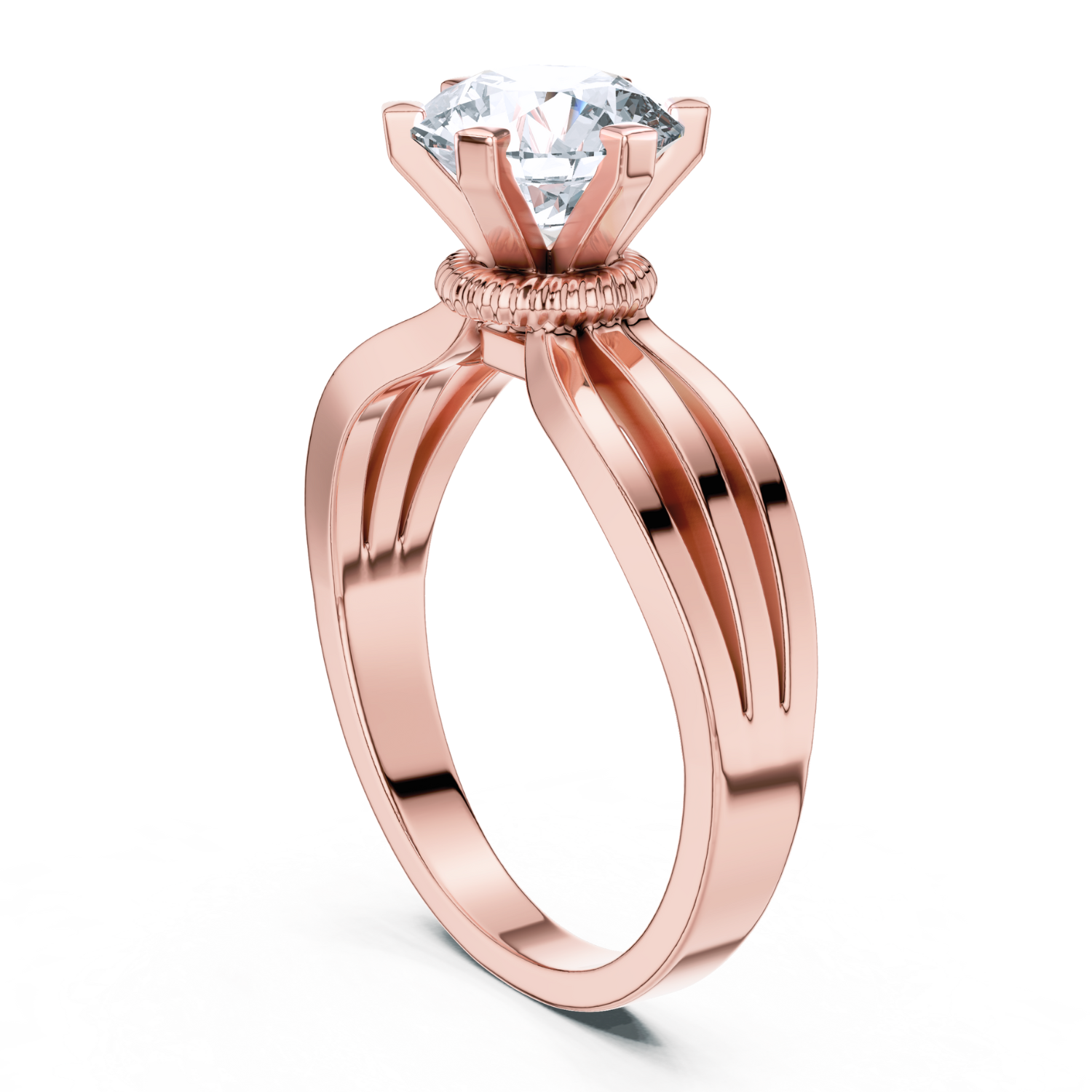 Six-Prong Round-Cut Diamond Ring with Split Band