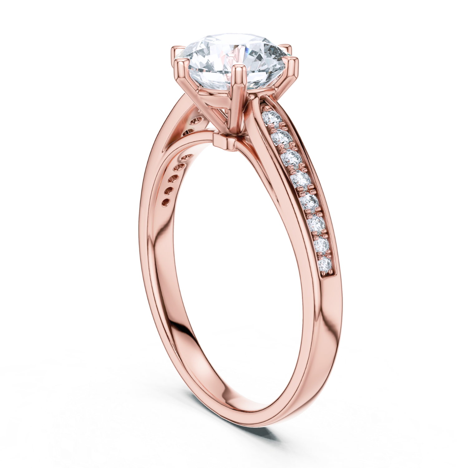 Round-Cut Diamond Solitaire Ring With Pave-Set Accents