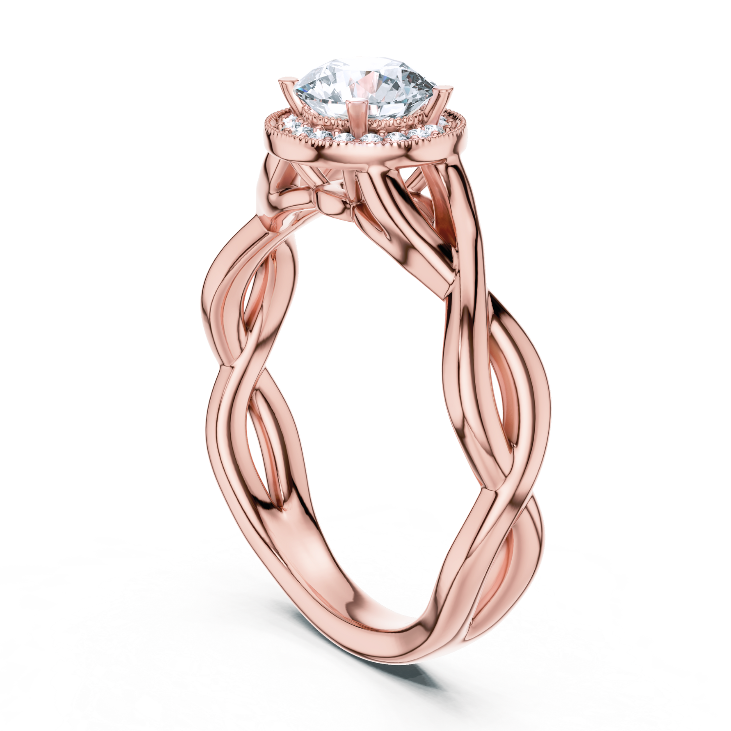 Round Halo Twisted Band Diamond Ring