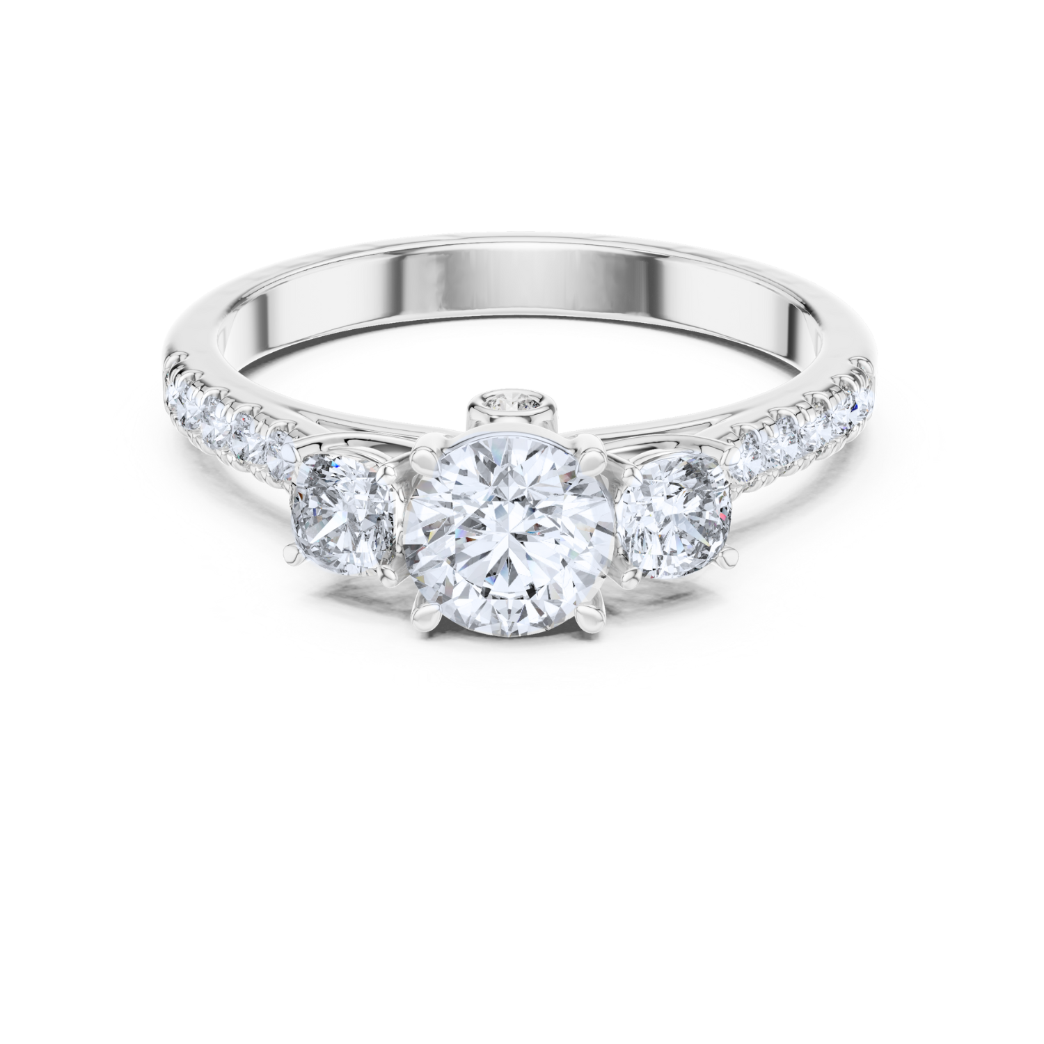 Classic Three-Stone Diamond Ring with Pave Band