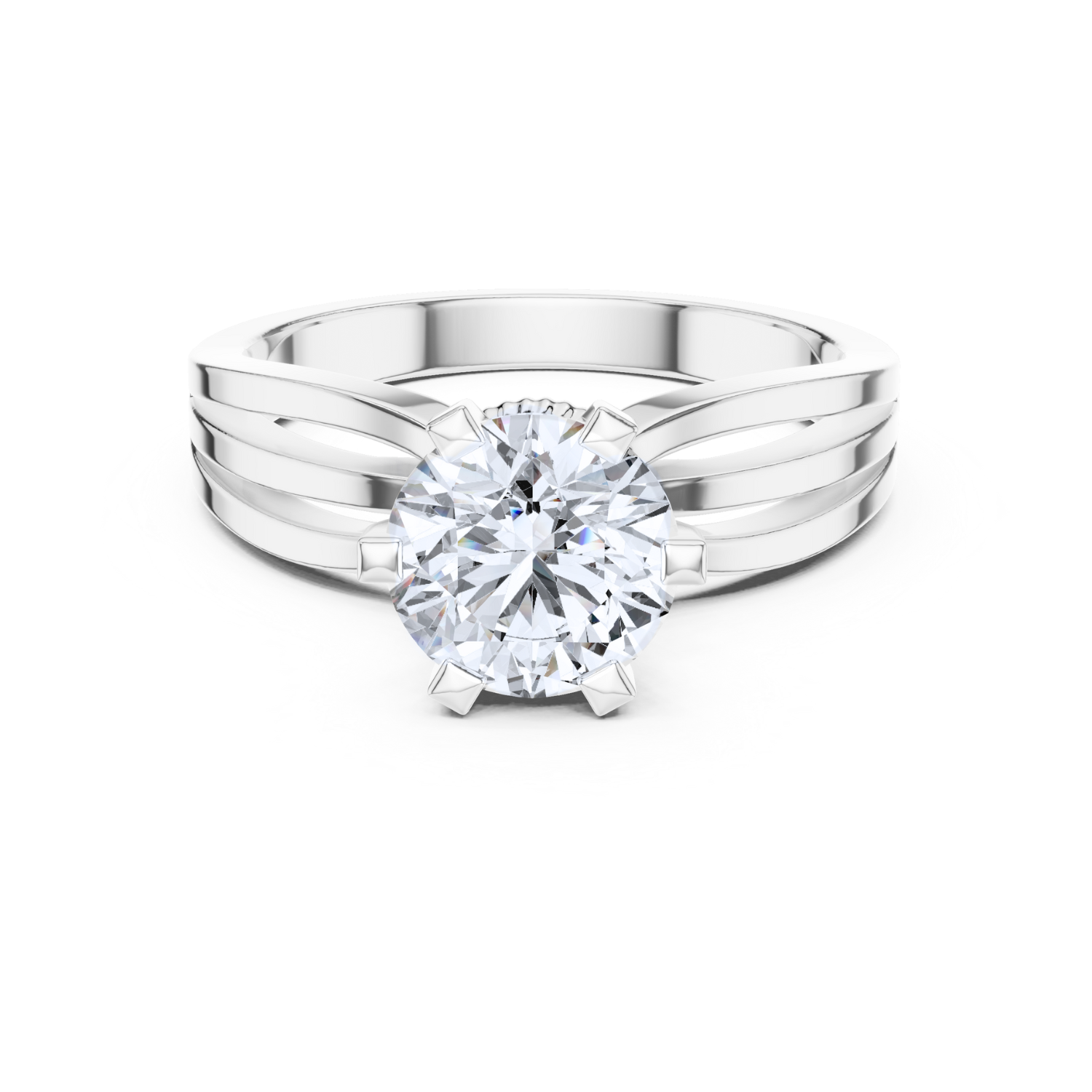 Six-Prong Round-Cut Diamond Ring with Split Band