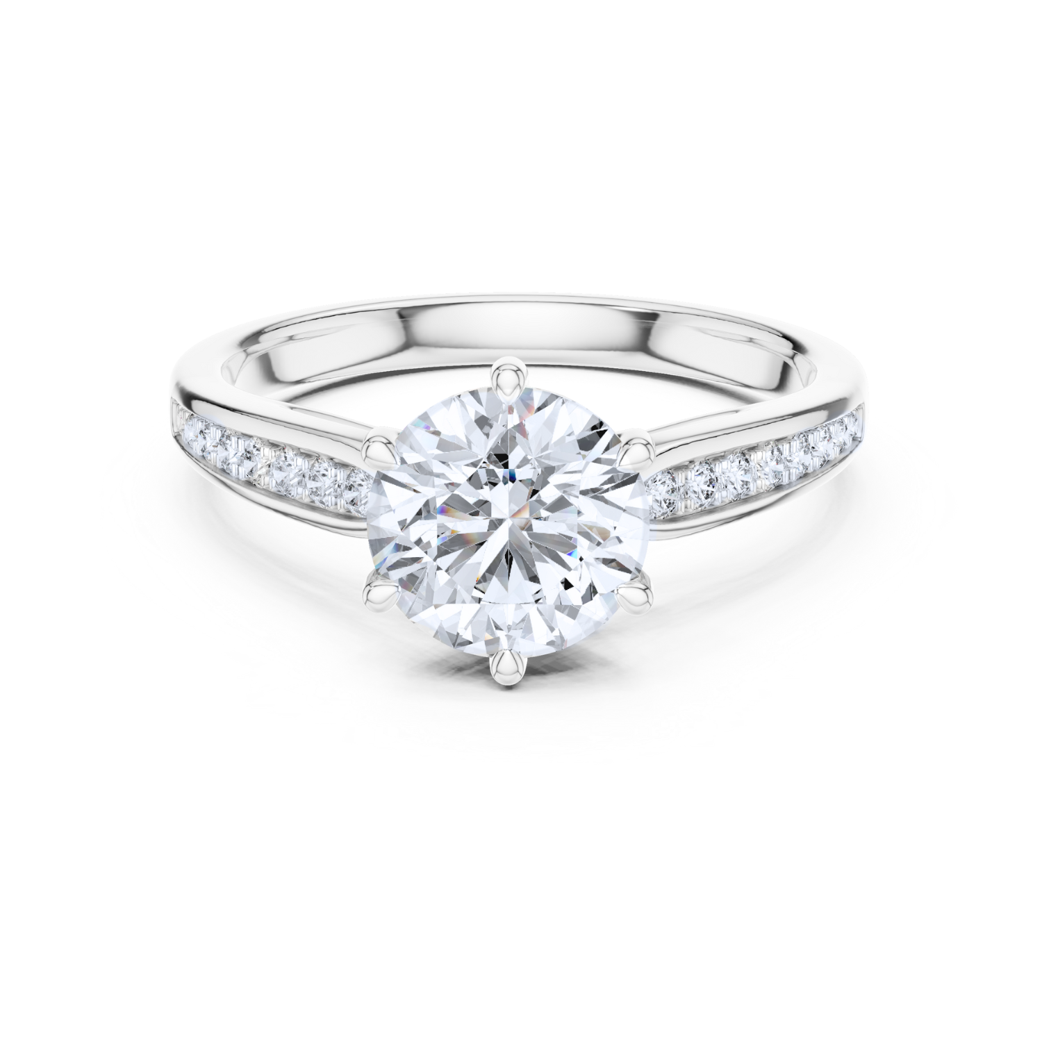 Round-Cut Diamond Solitaire Ring With Pave-Set Accents