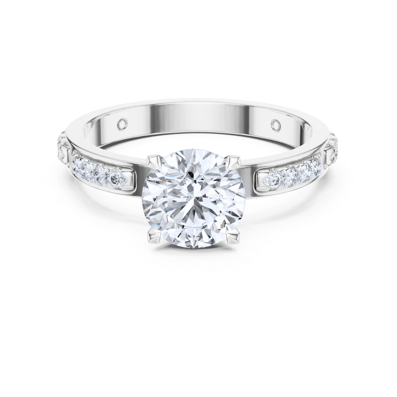 Round-Cut Diamond Solitaire Ring With Channel-Set Accents