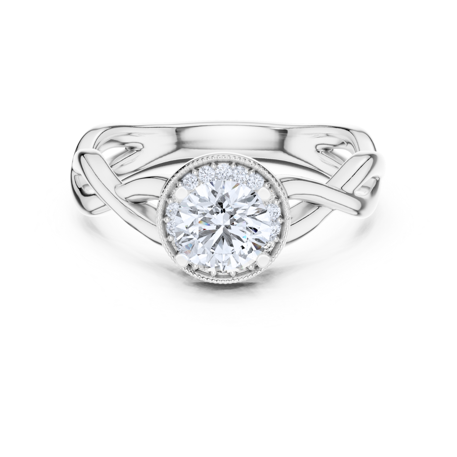Round Halo Twisted Band Diamond Ring