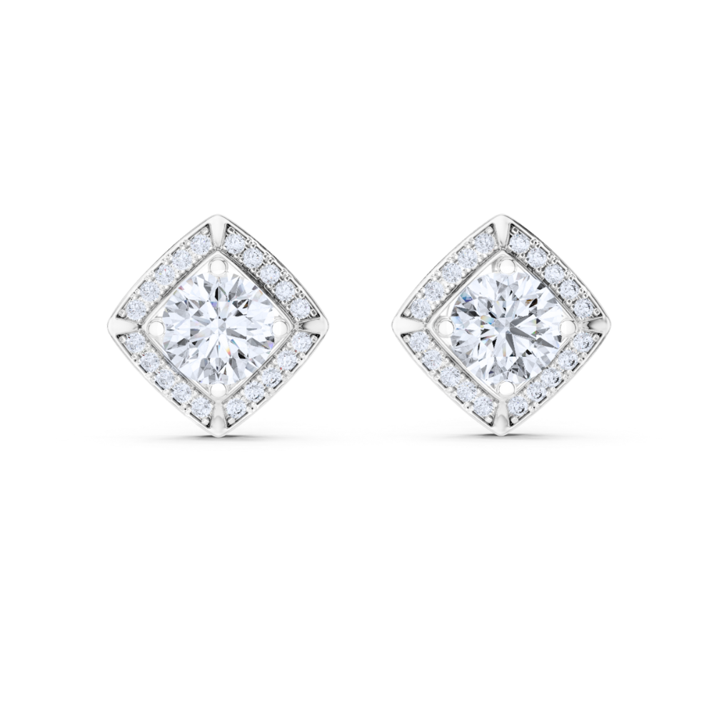 Cushion Halo Diamond Stud Earrings