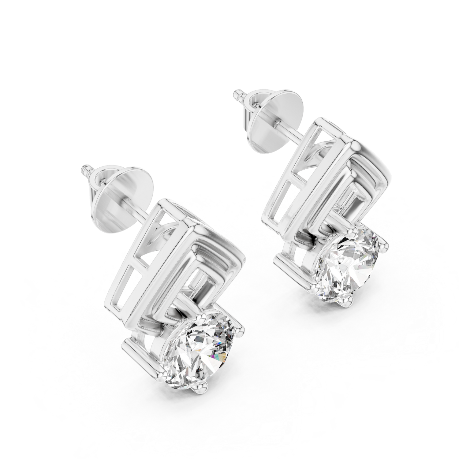 Modern Geometric Solitaire Diamond Stud Earrings