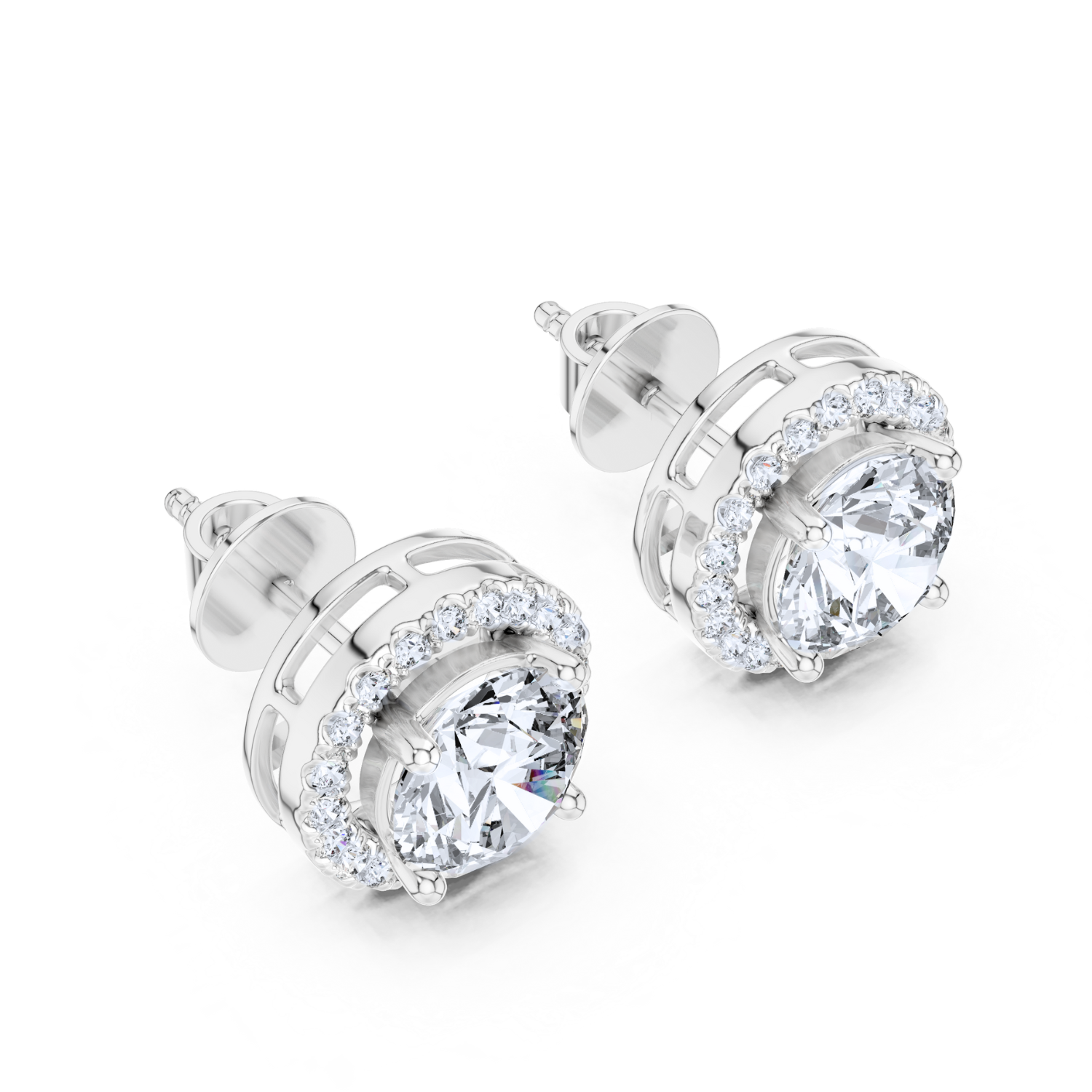Classic Round Halo Diamond Stud Earrings