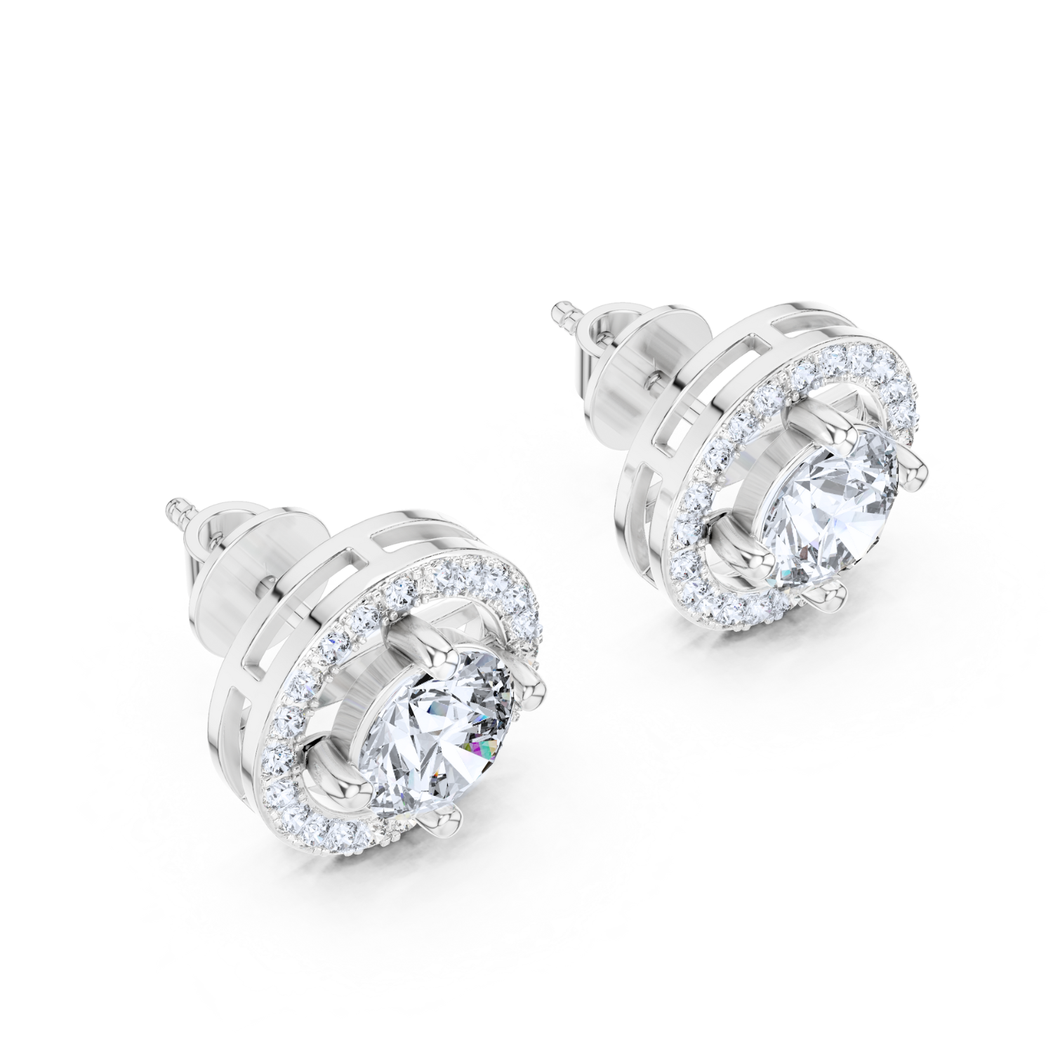 Halo Round-Cut Diamond Stud Earrings