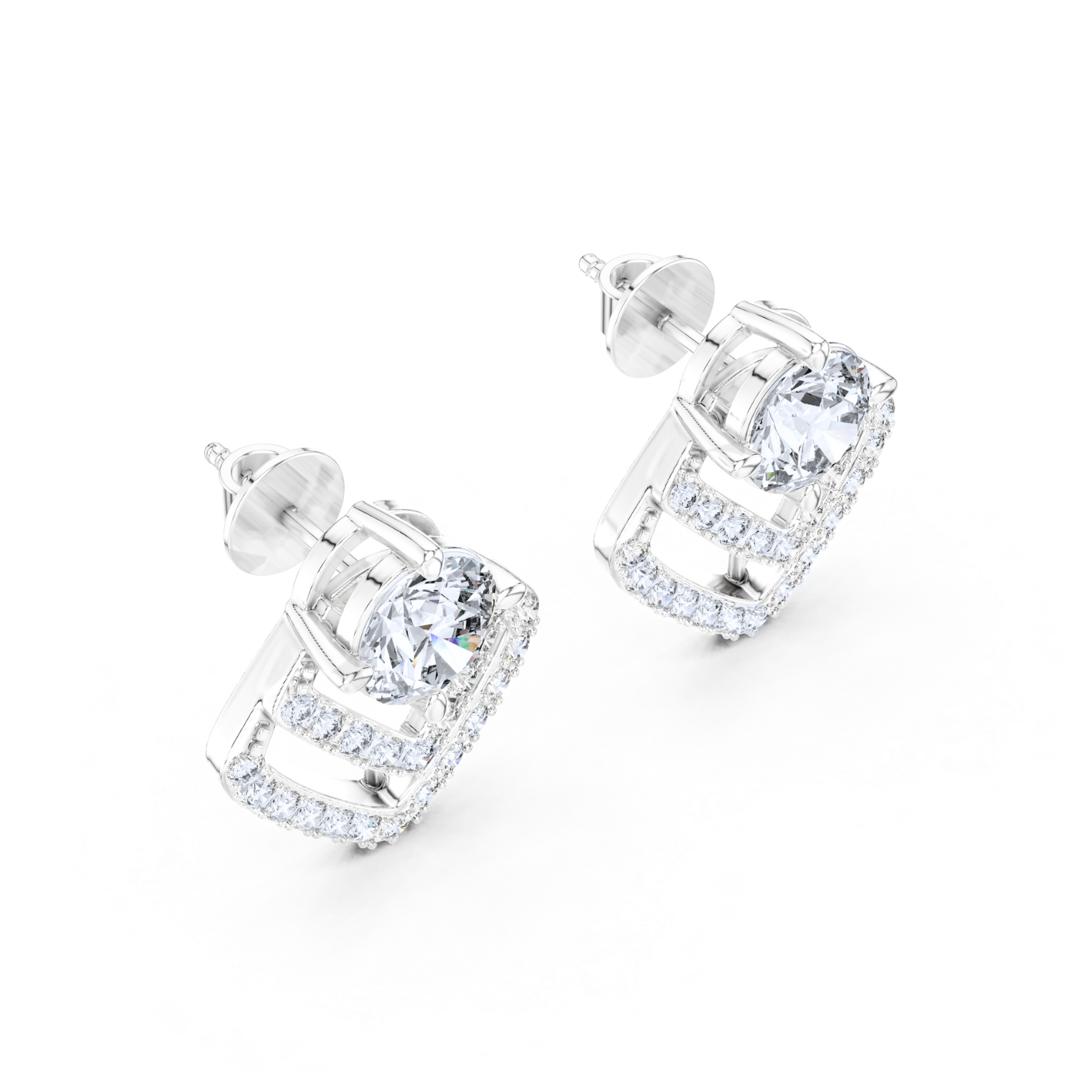 Radiant Halo Bridge Diamond Stud Earrings