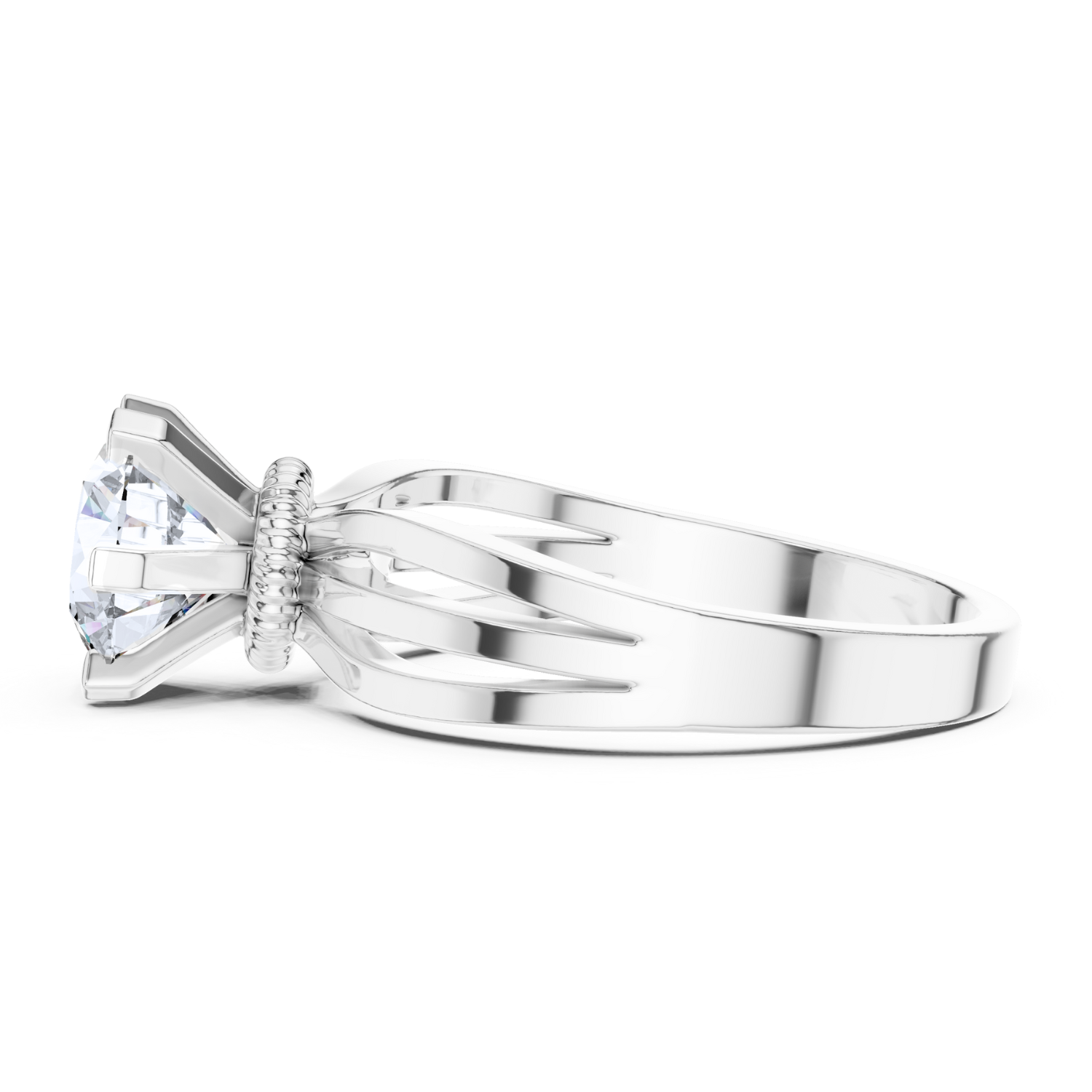 Six-Prong Round-Cut Diamond Ring with Split Band
