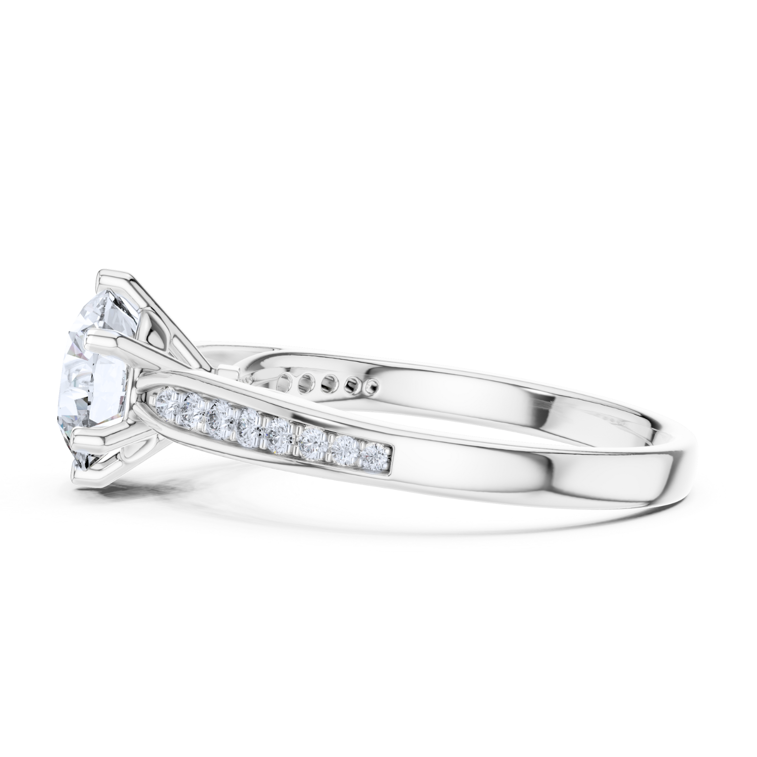 Round-Cut Diamond Solitaire Ring With Pave-Set Accents