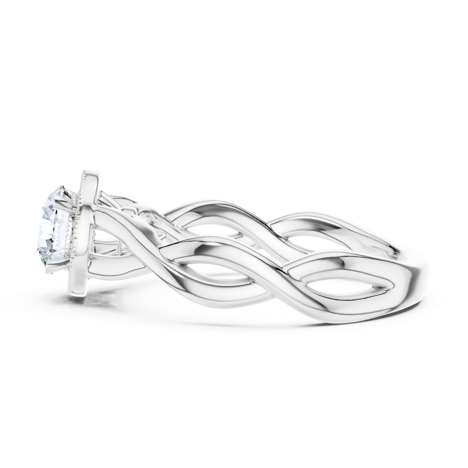 Round Halo Twisted Band Diamond Ring
