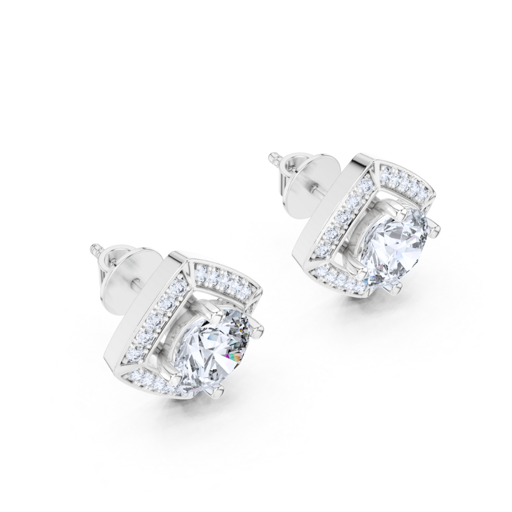 Cushion Halo Diamond Stud Earrings